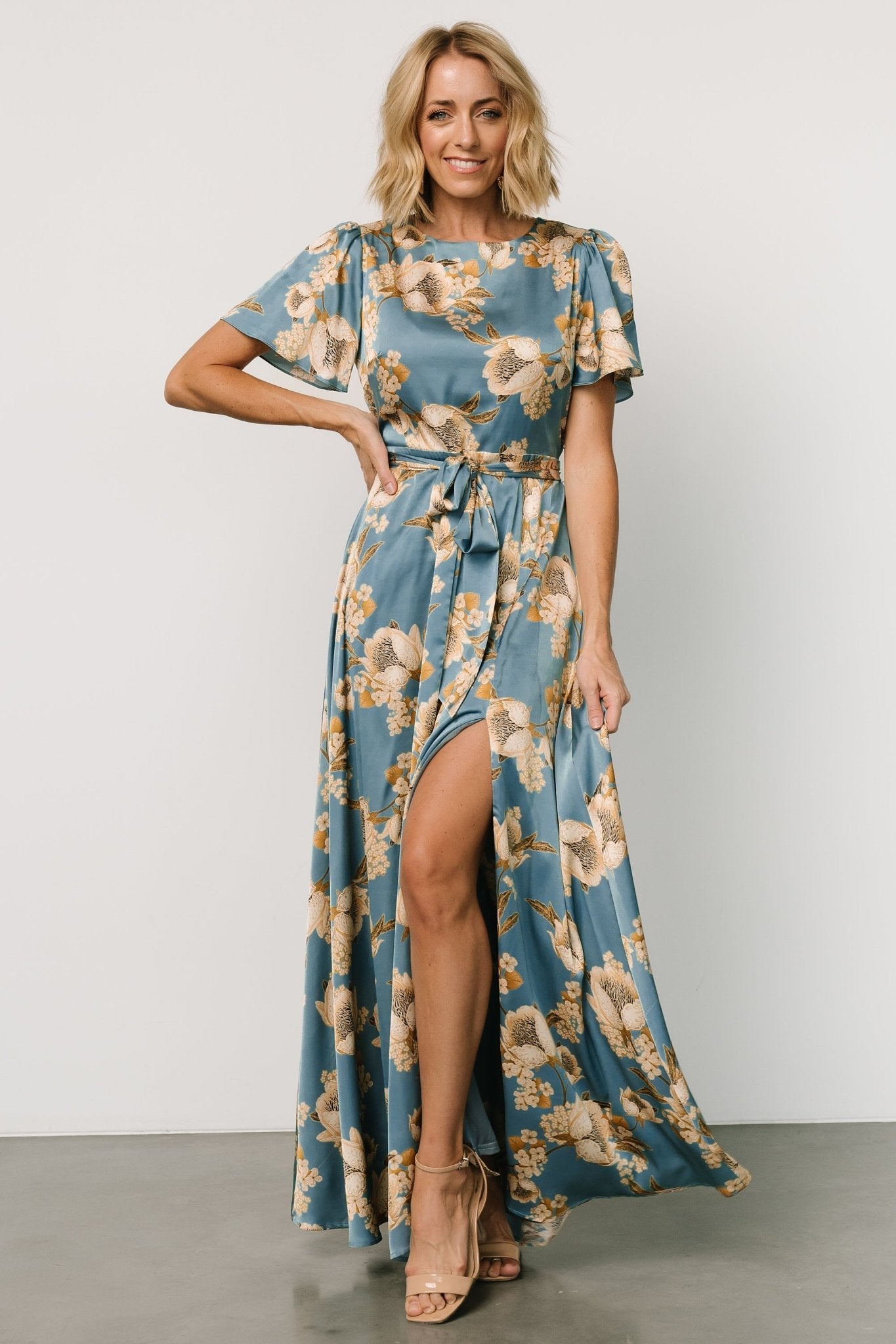 Agnes Satin Maxi Dress | Blue + Gold Sale Recommend