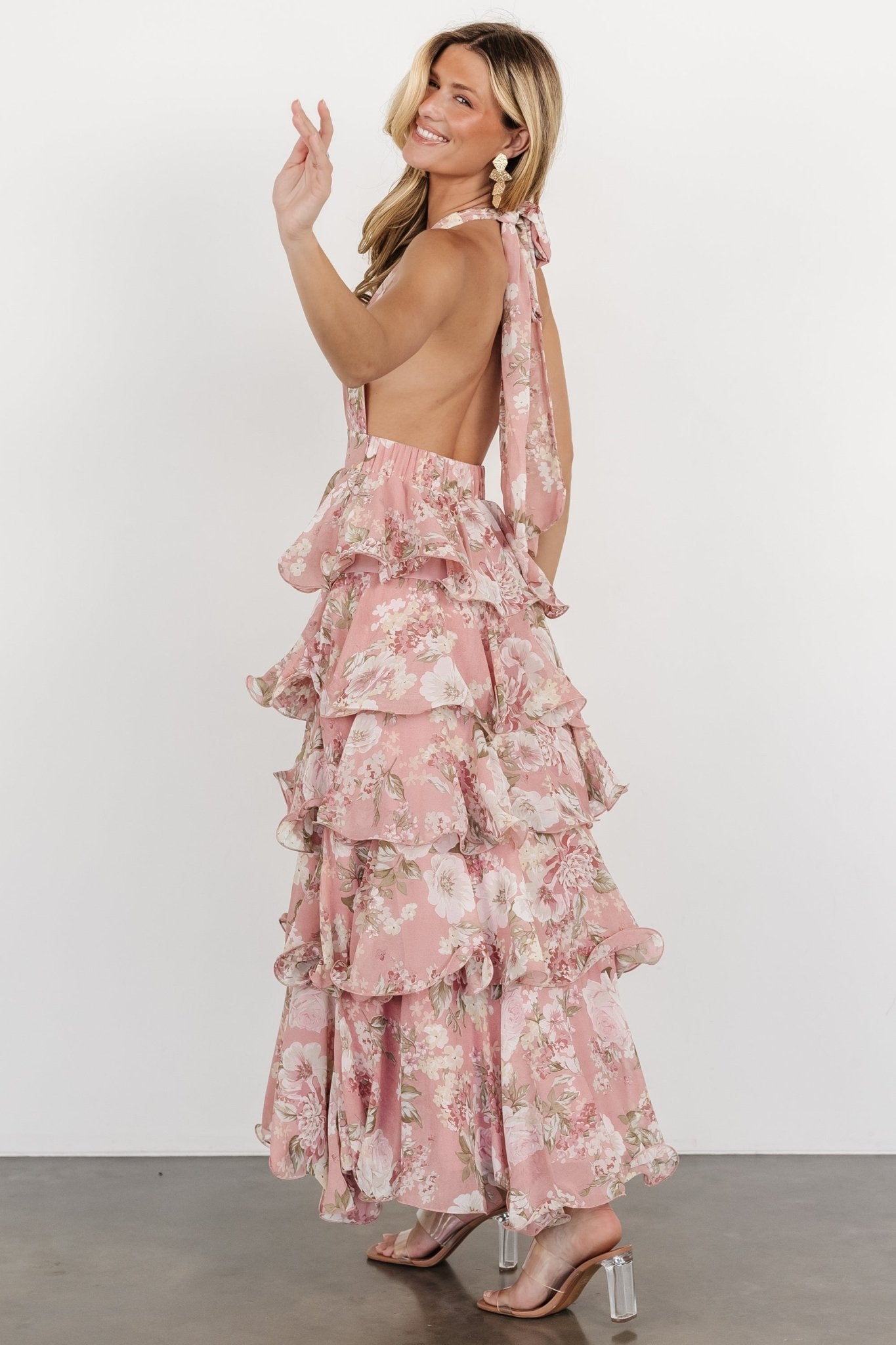 Jesslyn Open Back Tiered Maxi Dress | Blush Floral Discount For Cheap