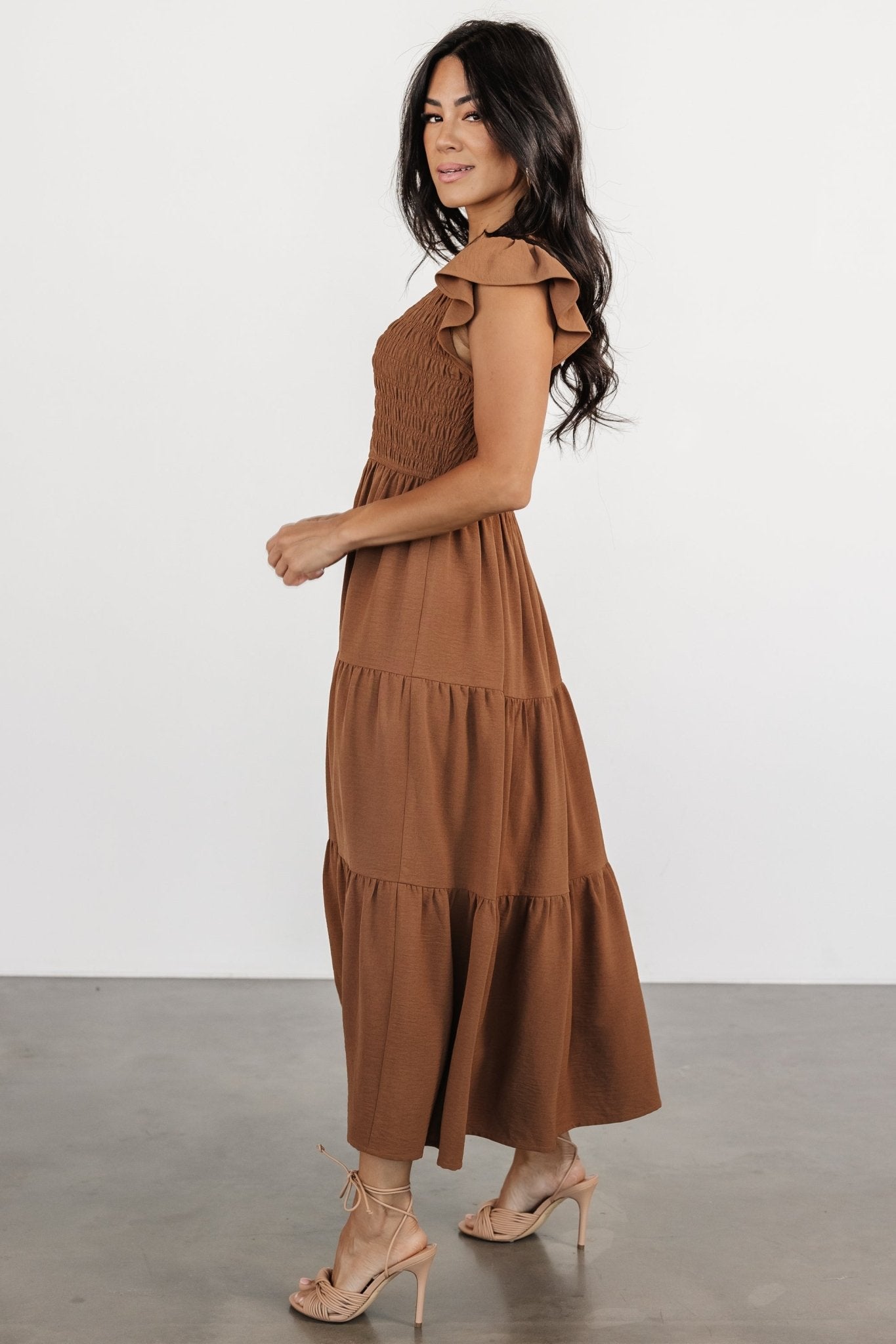 Brandie Smocked Midi Dress | Brown Cheap Sale View