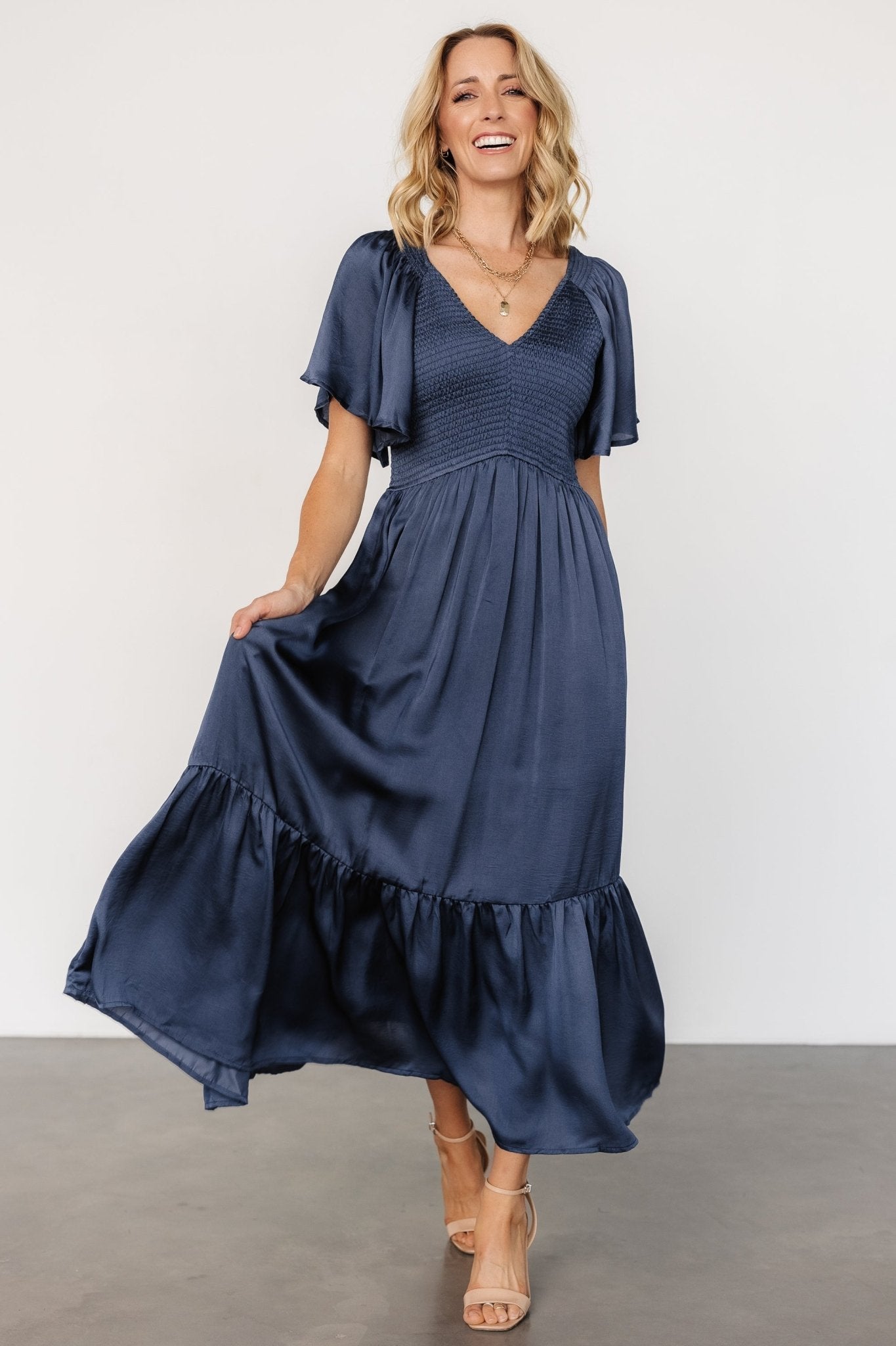 Lovell Smocked Midi Dress | Midnight Blue Buy Cheap New