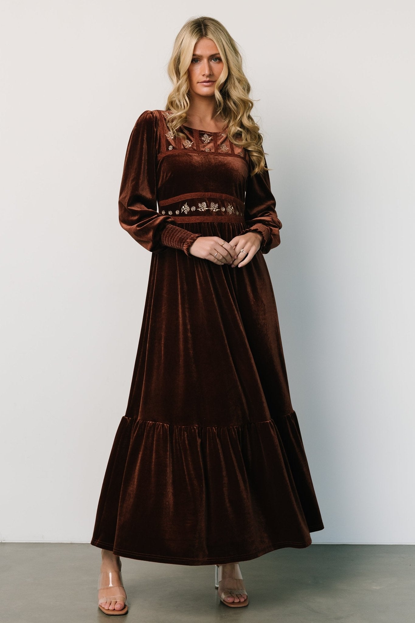 Ingrid Velvet Maxi Dress | Chocolate Discount Professional