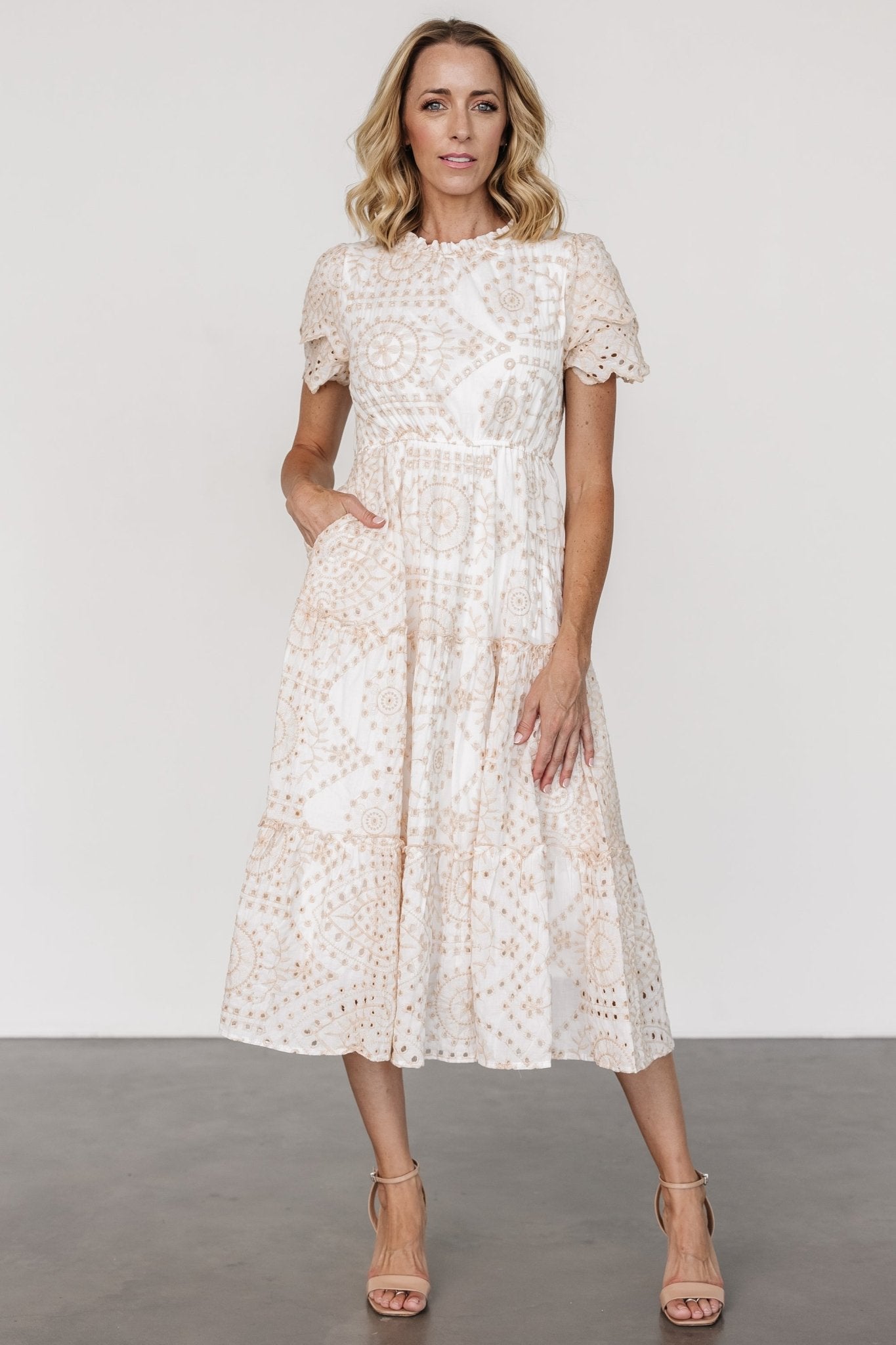 Mirabel Eyelet Midi Dress | White + Natural Discount Authentic Online