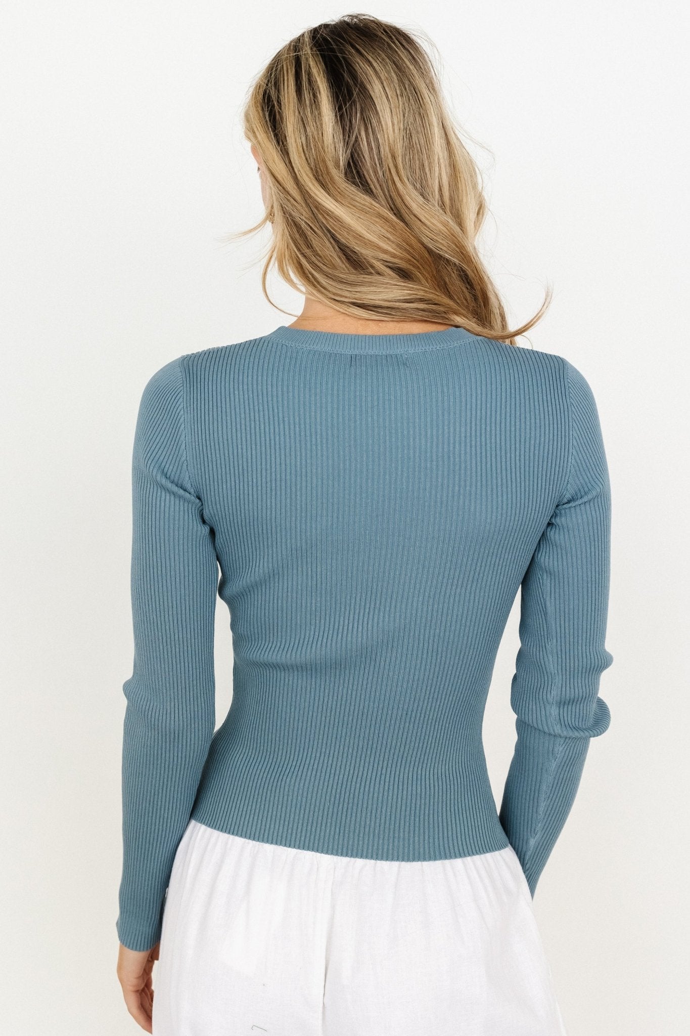 Sora Ribbed Top | Dusty Blue Finishline