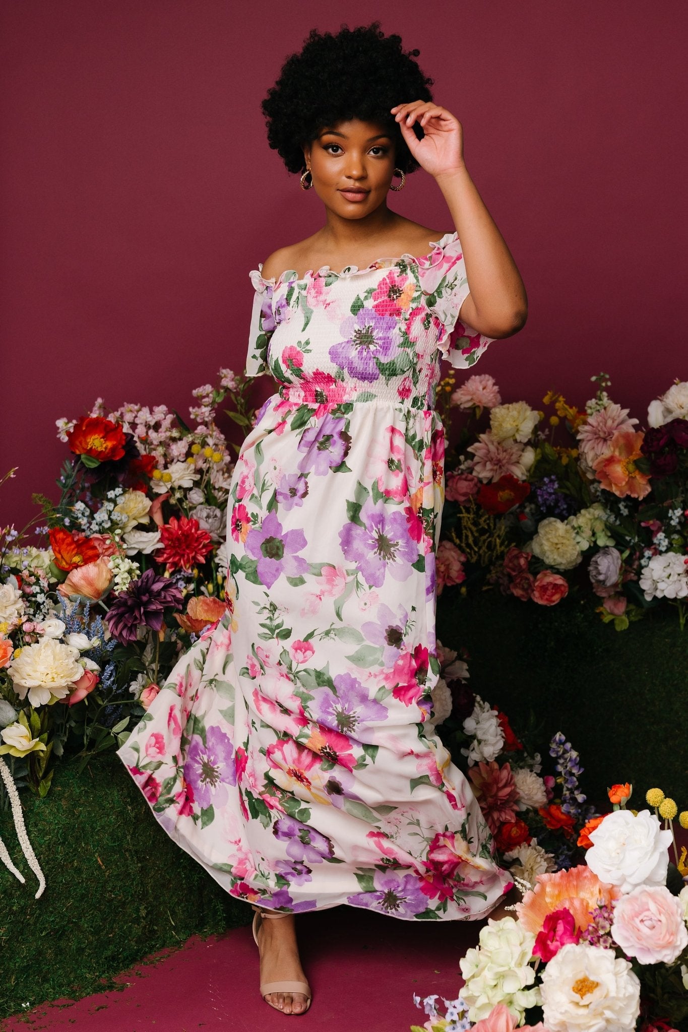 Elina Maxi Dress | Ivory + Pink Multi Floral Sale Fashion