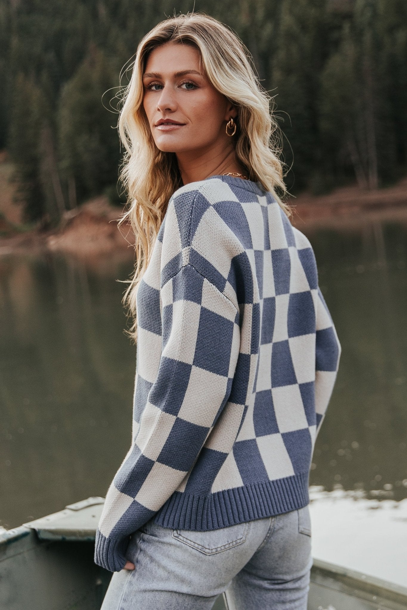 Quincy Checkered Sweater | Blue Clearance Explore