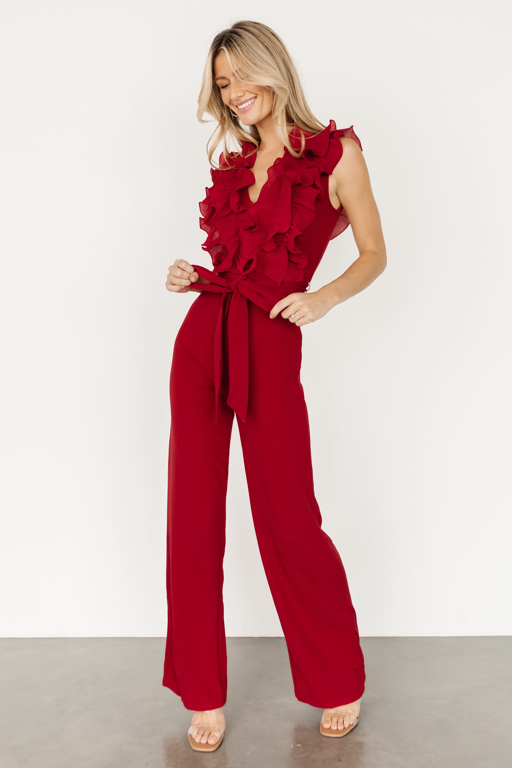 Tyra Ruffle Tank Jumpsuit | Burgundy Buy Cheap Browse