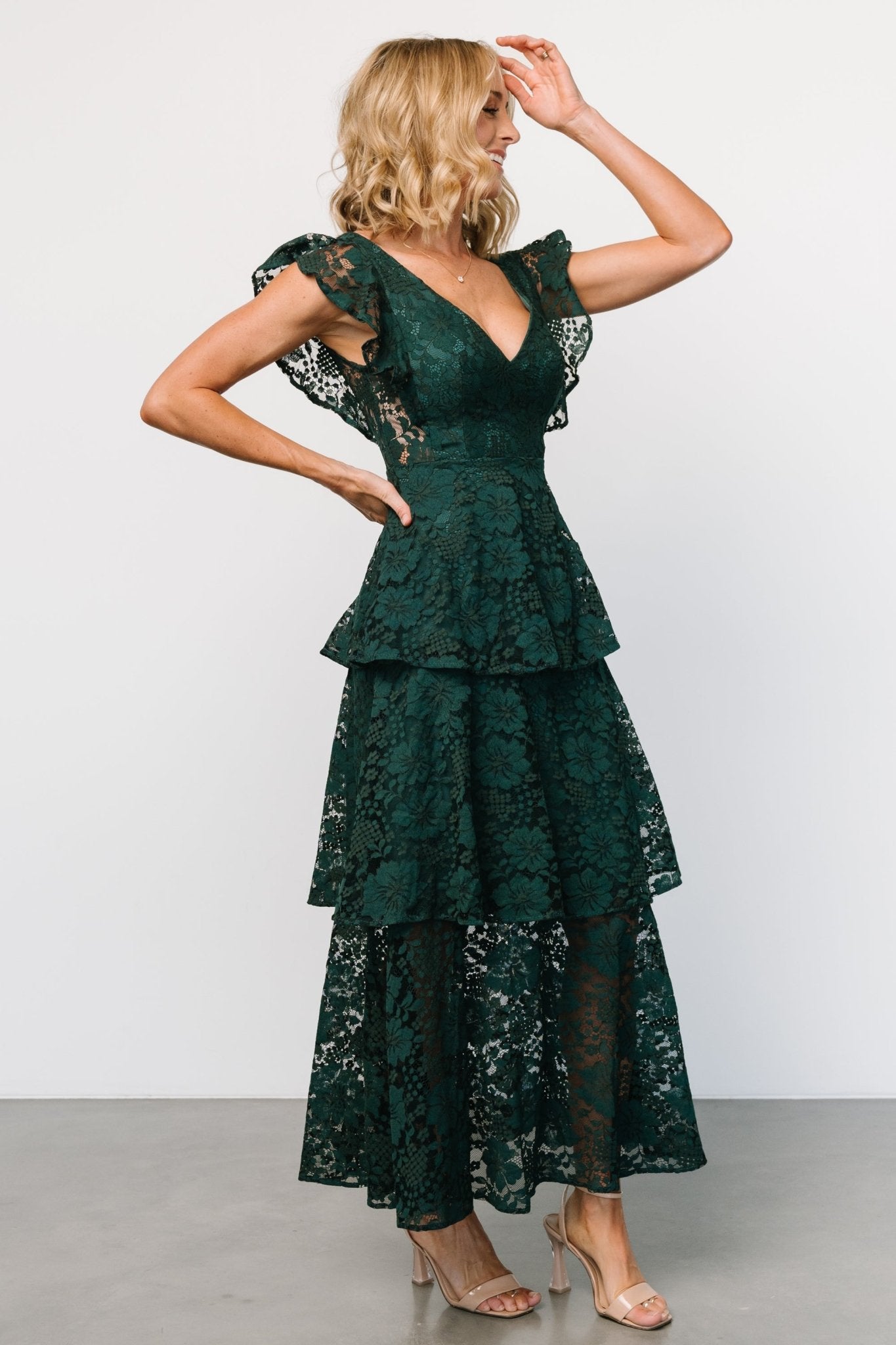 Margot Lace Tiered Maxi Dress | Deep Emerald From China Cheap Pice