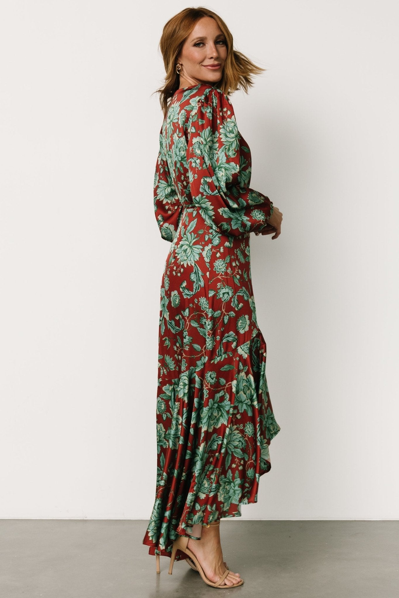 Lavinia Ruffle Maxi Dress | Rust + Green Floral Sale Fake