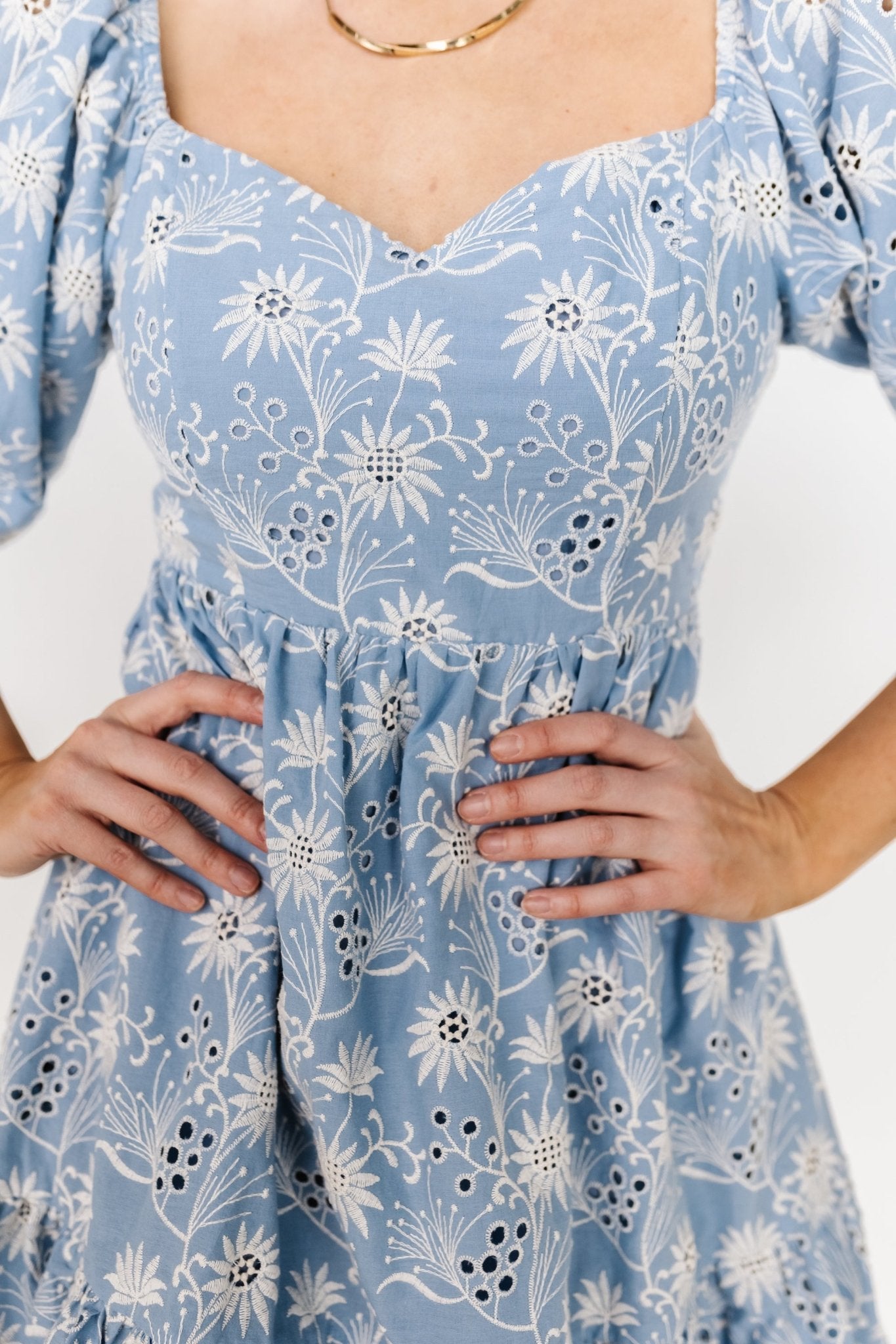 Serres Eyelet Mini Dress | Blue Floral Amazing Pice