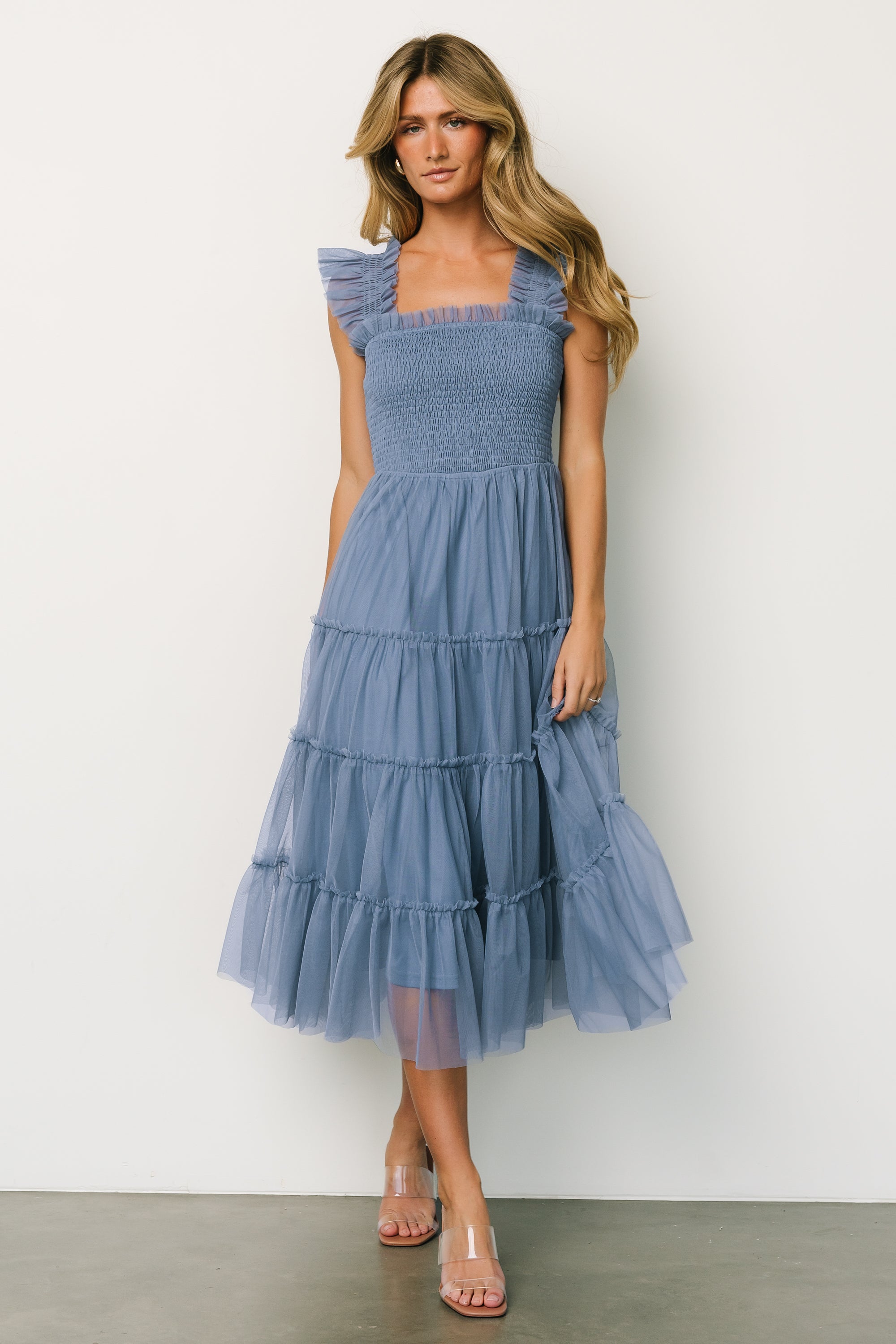 Emma Smocked Tulle Dress | Slate Blue Reliable Sale Online