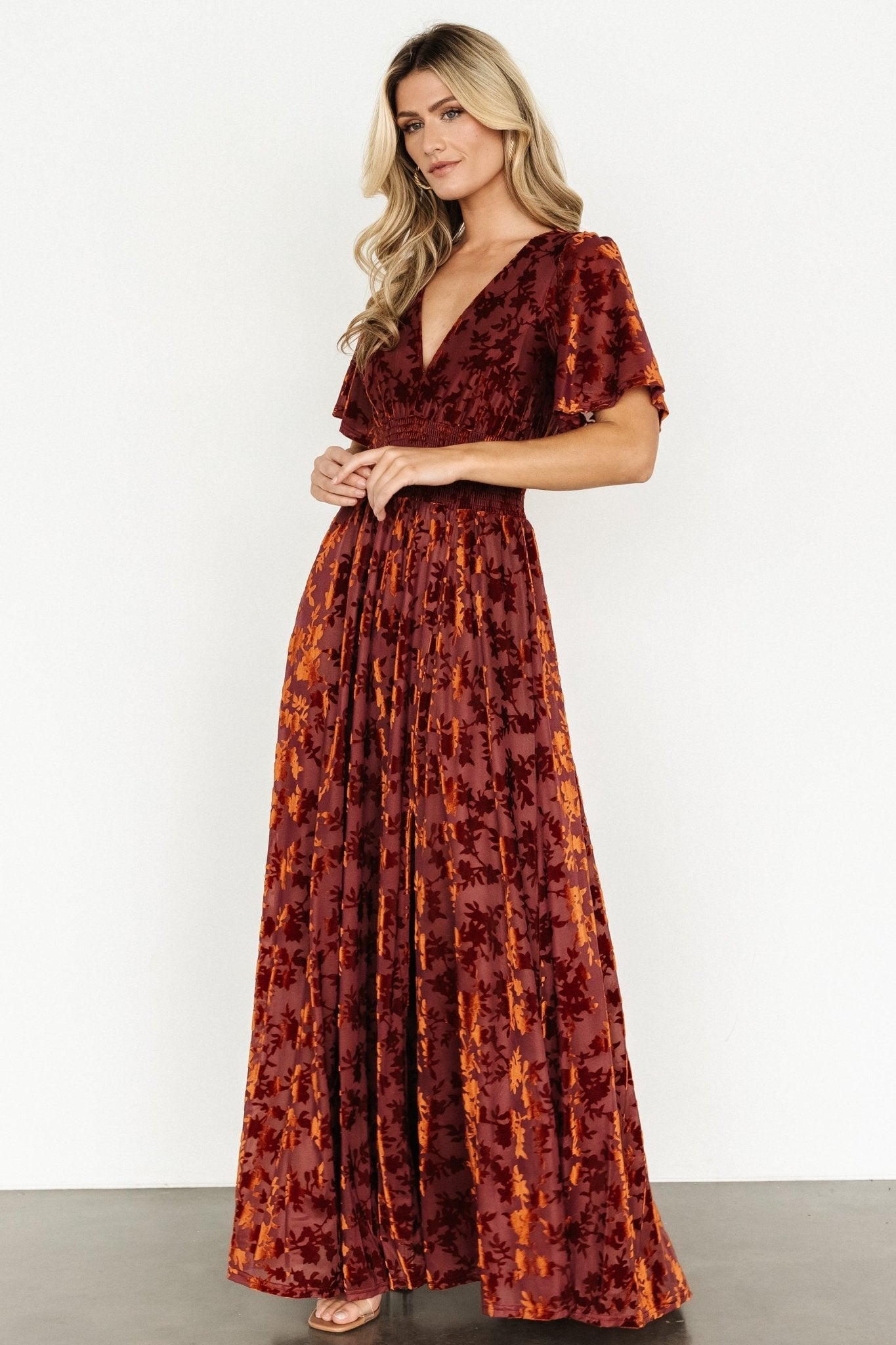 Veronica Velvet Maxi Dress | Rust With Paypal Free Shipping