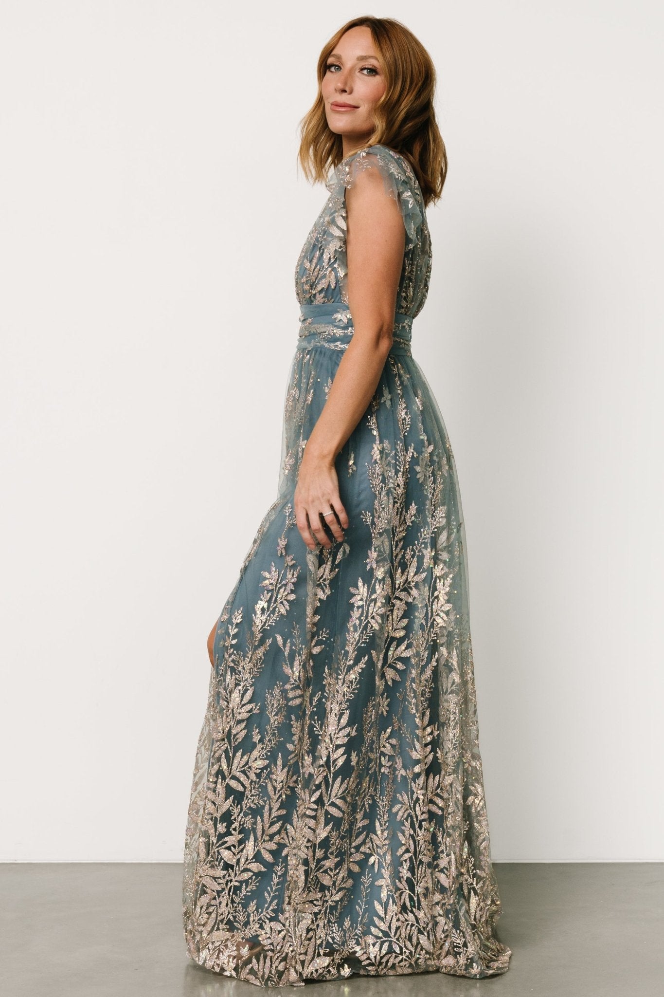 Karina Shimmer Gown | Blue + Rose Gold Clearance Pictures