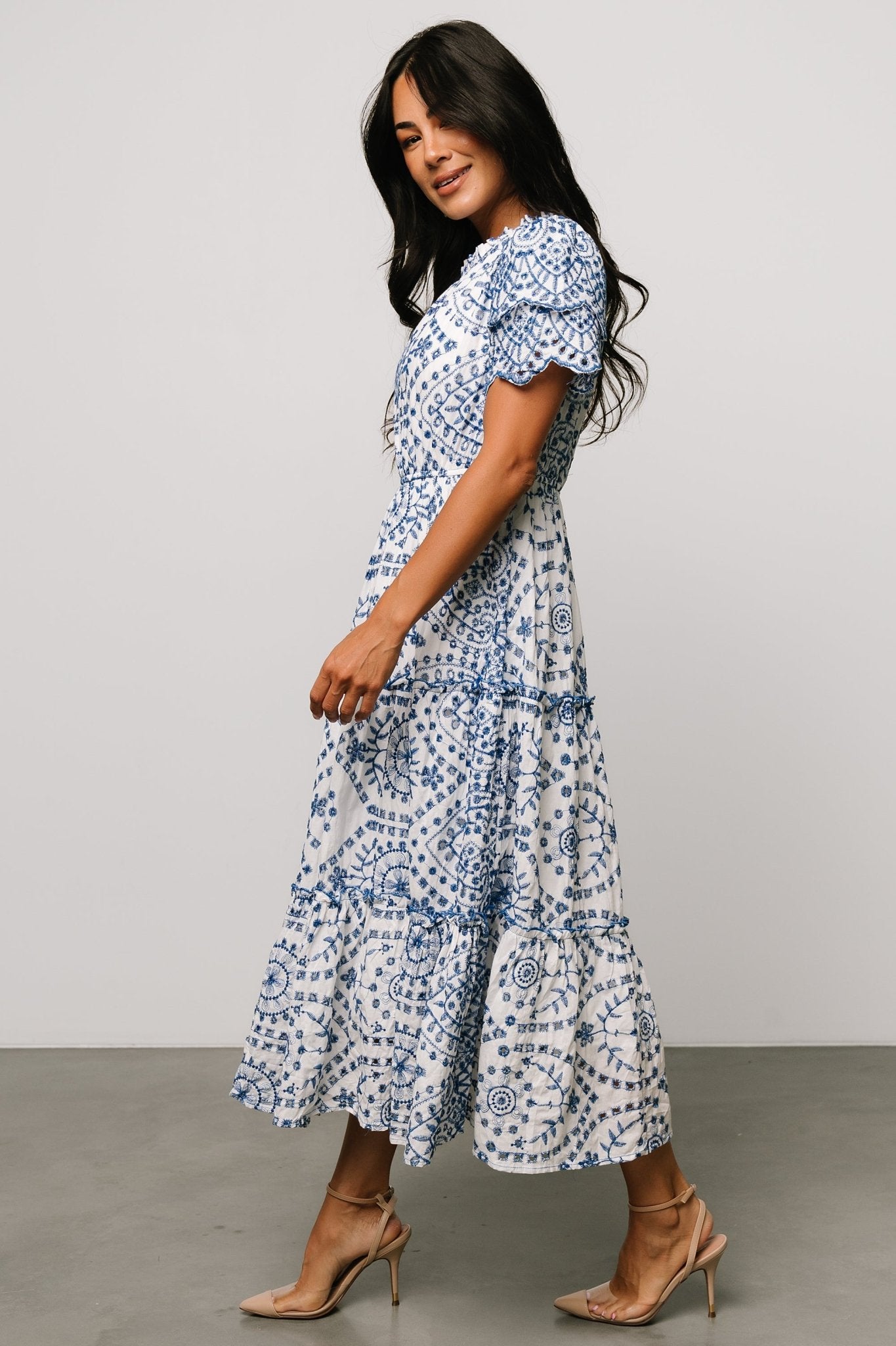 Mirabel Eyelet Midi Dress | White + Blue Grey Outlet Store Online