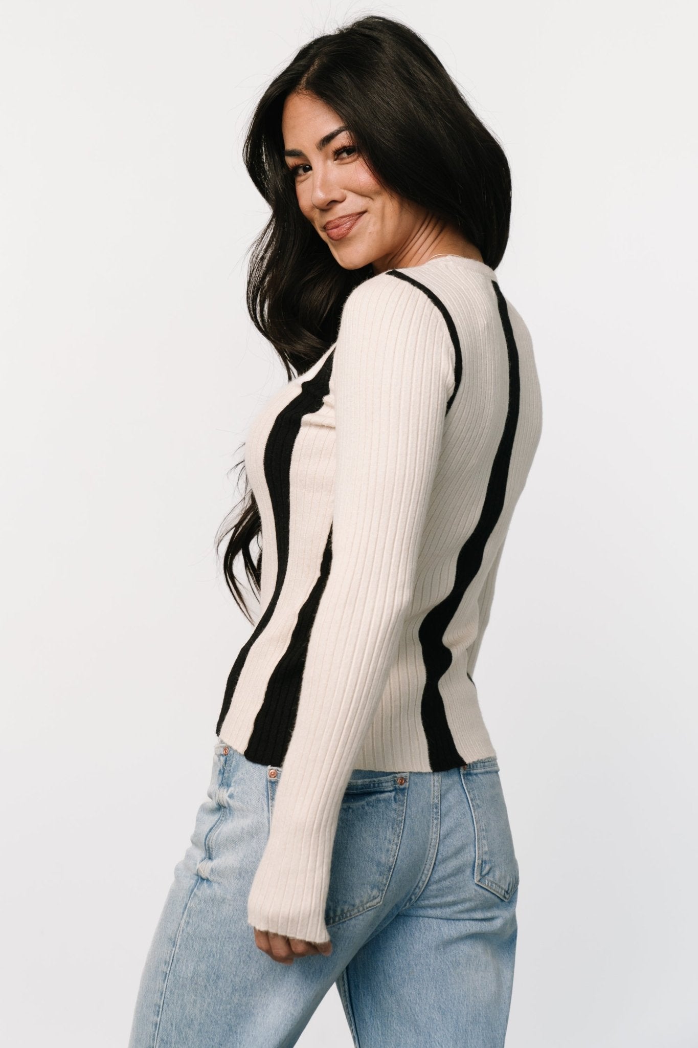 Jolene Ribbed Sweater Top | Natural + Black Stripe Sale Exclusive