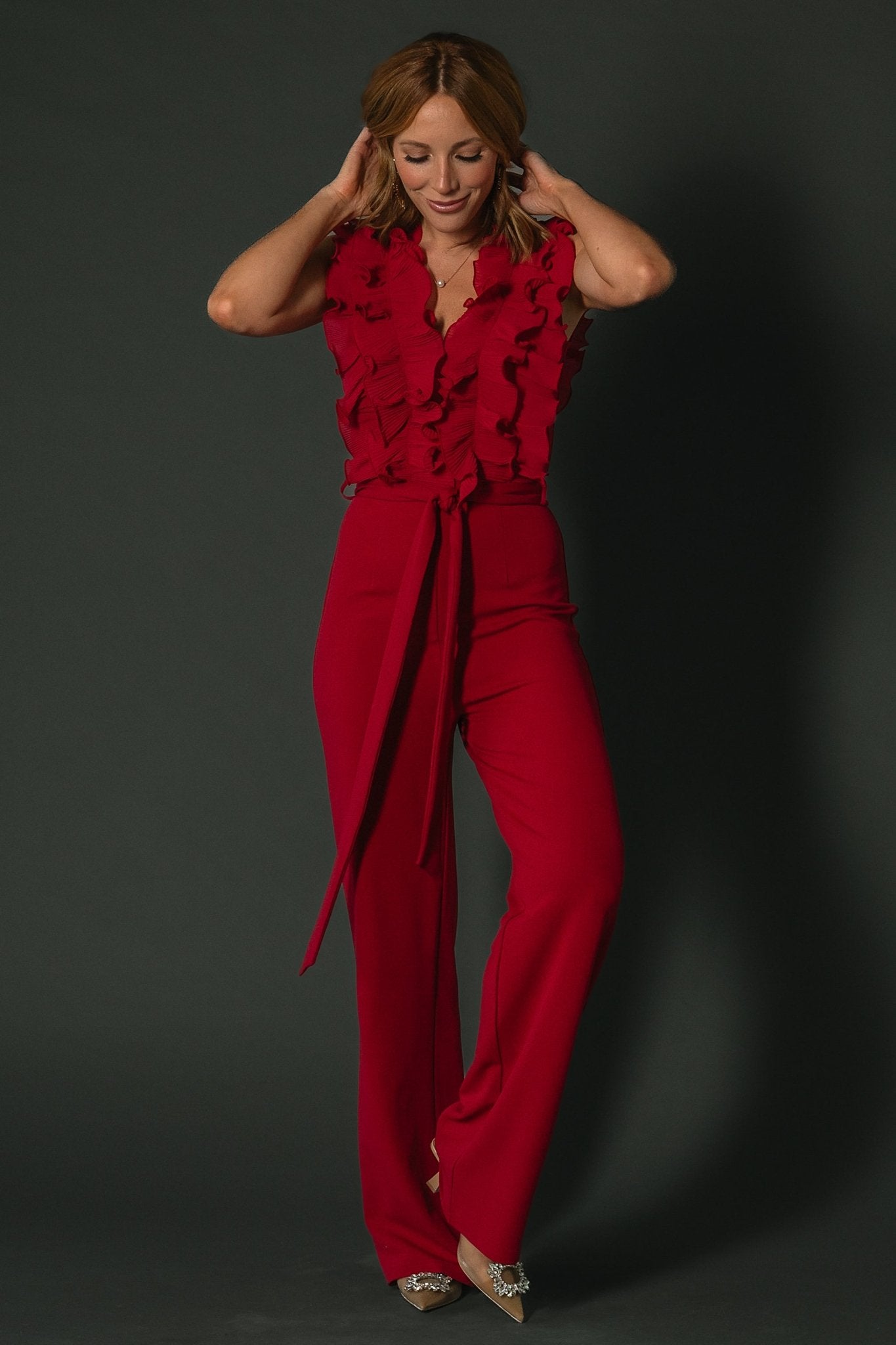 Tyra Ruffle Tank Jumpsuit | Burgundy Buy Cheap Browse