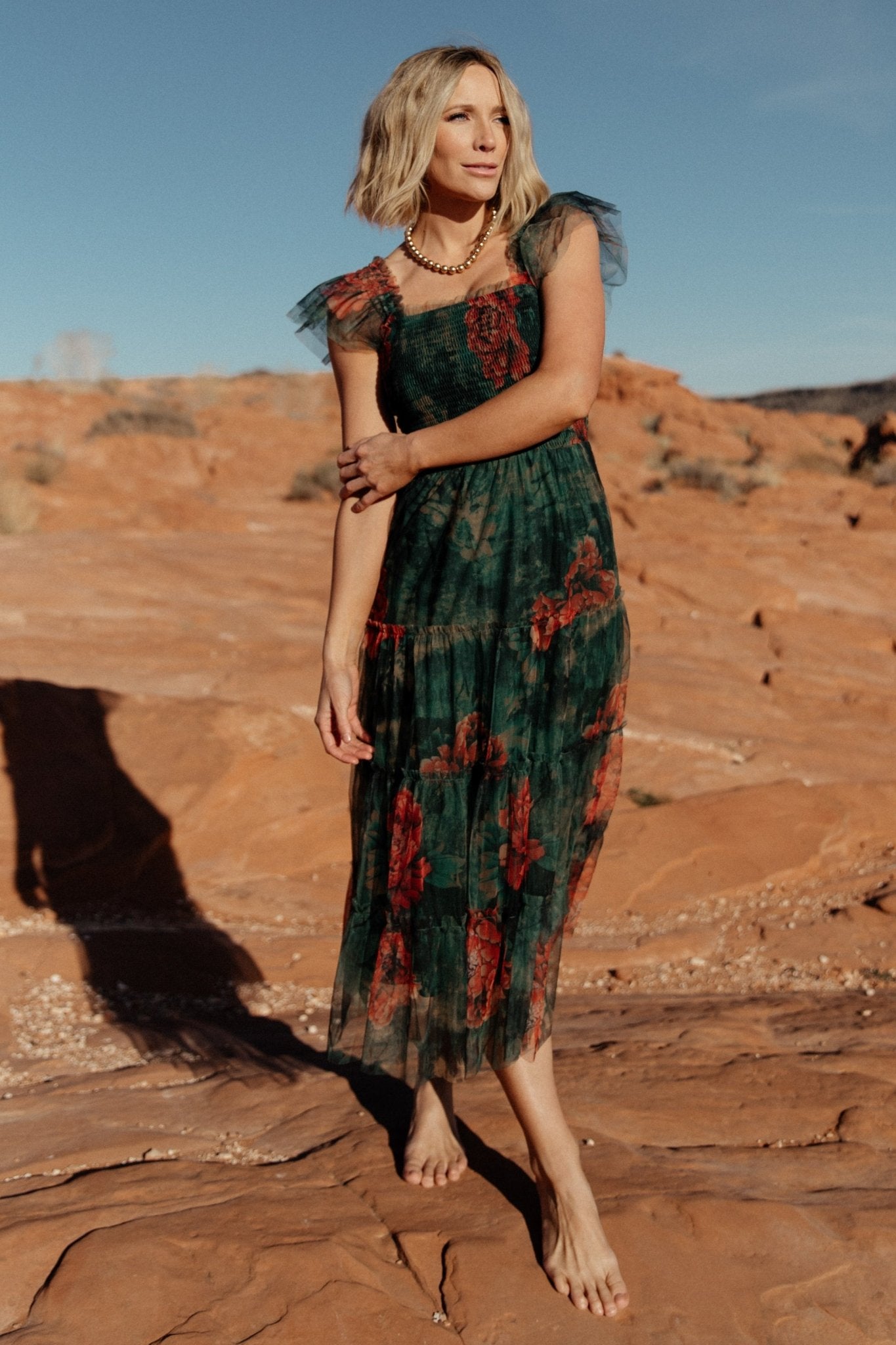 Clementine Tulle Midi Dress | Dark Green Floral Buy Cheap From China