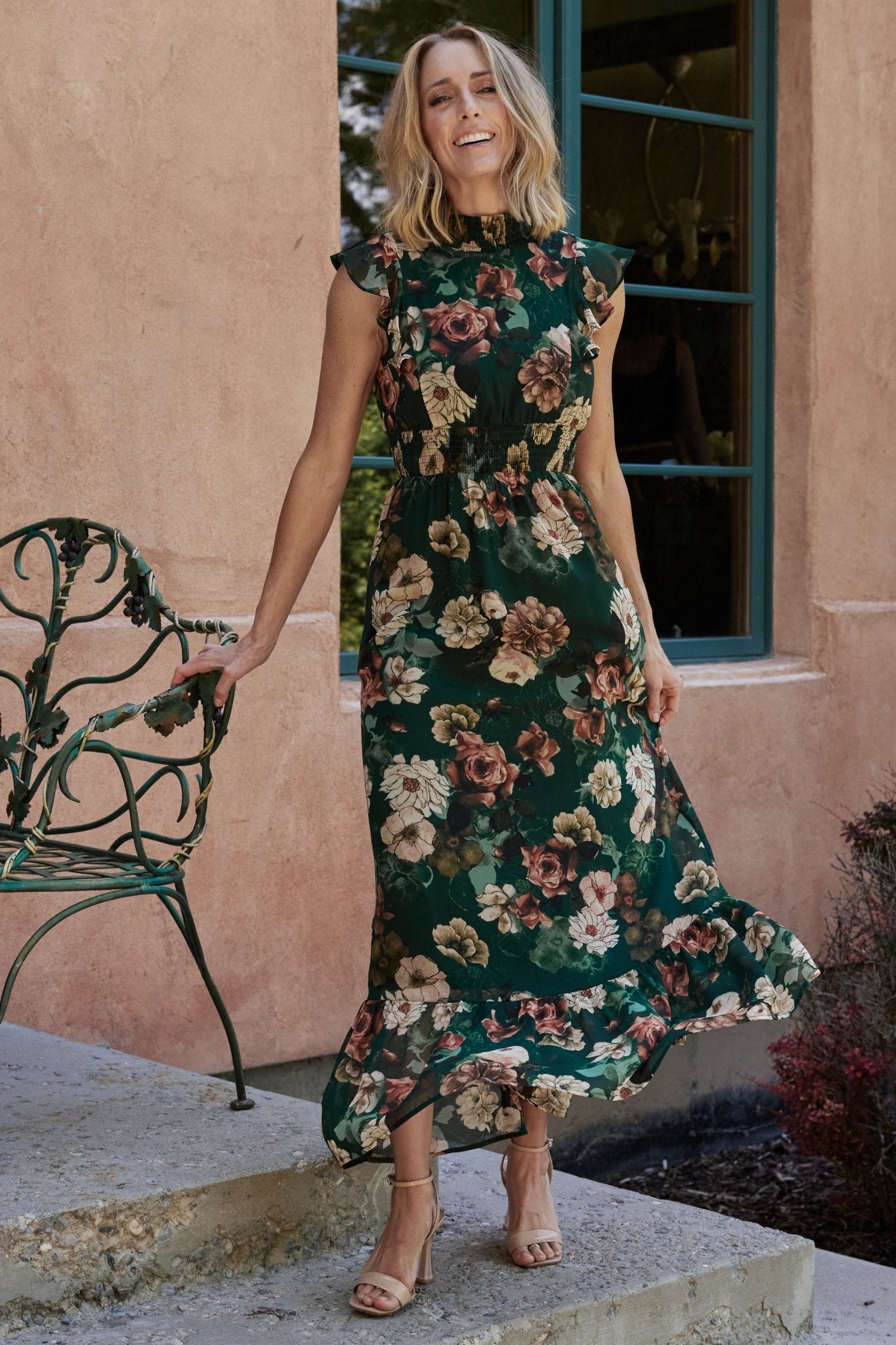 Kearny Ruffle Maxi Dress | Dark Green Floral Discount Order