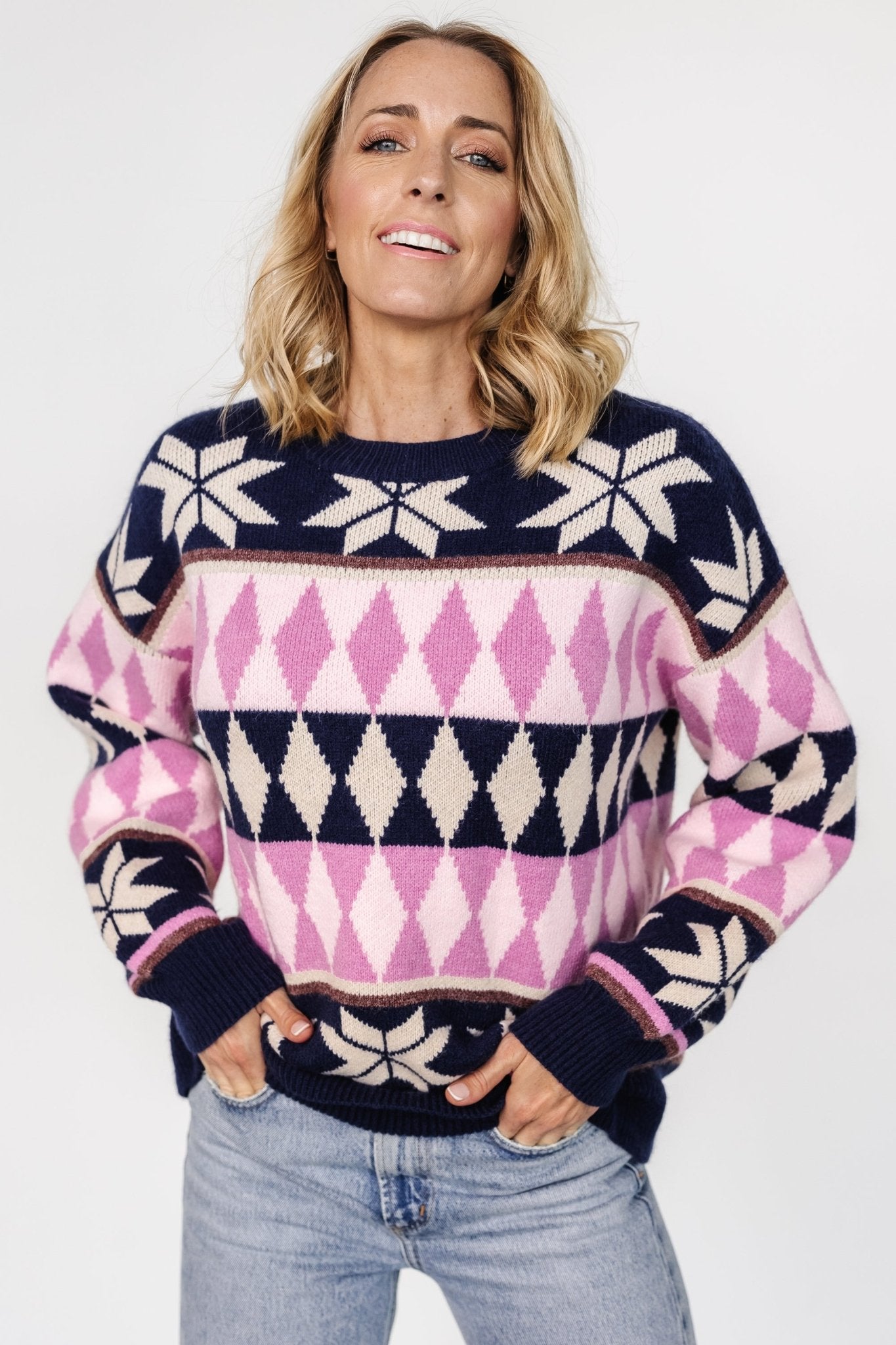 Zermatt Sweater | Navy + Pink Print Pay With Paypal