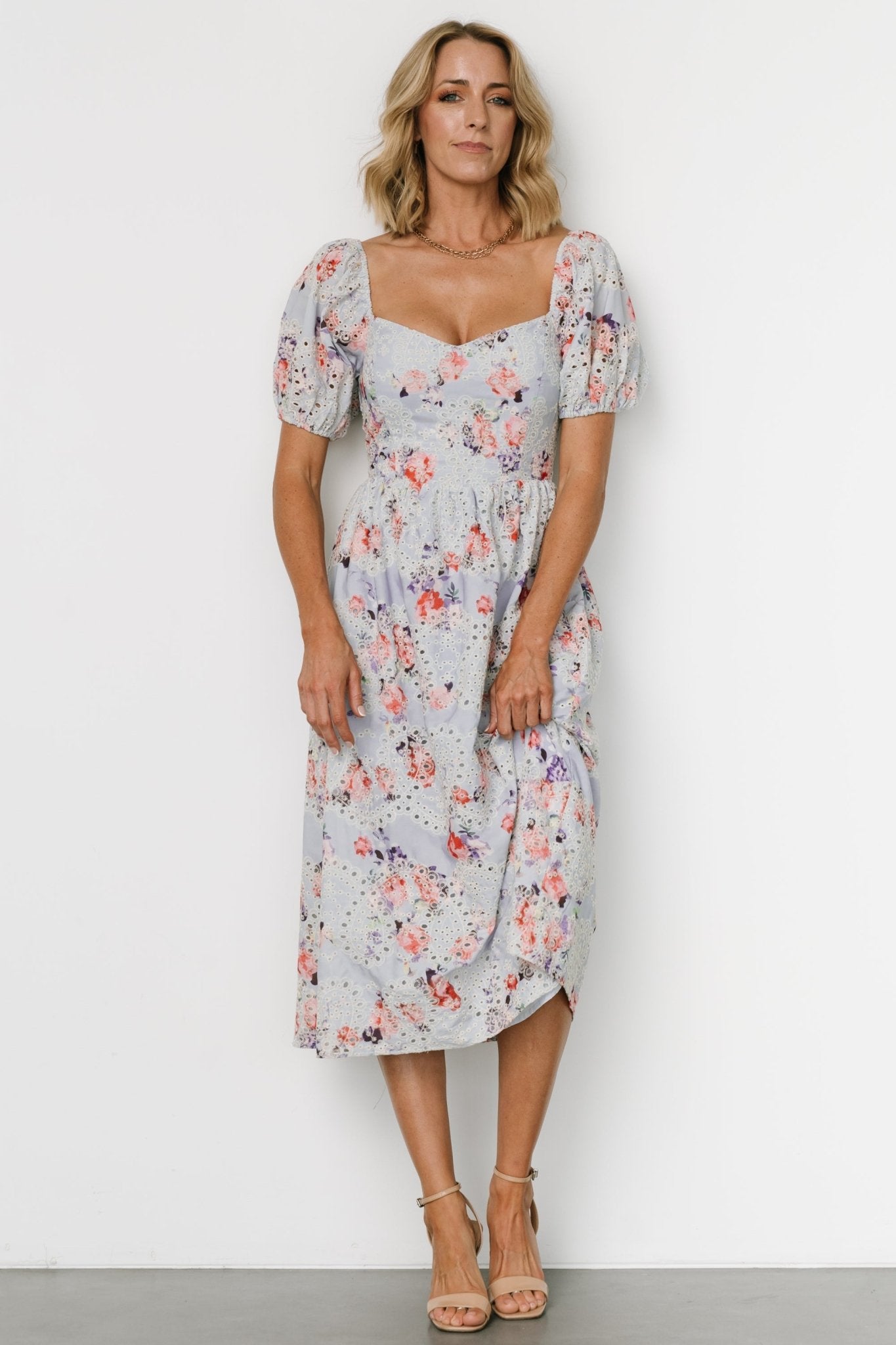 Leila Eyelet Midi Dress | Light Blue Floral Buy Cheap Find Great