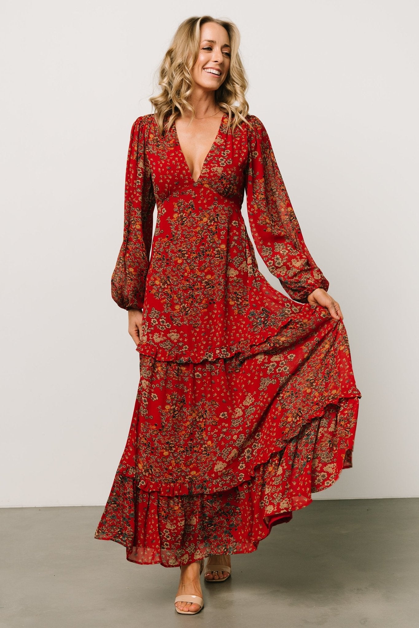 Bowman Deep V Maxi Dress | Red Multi Outlet Reliable