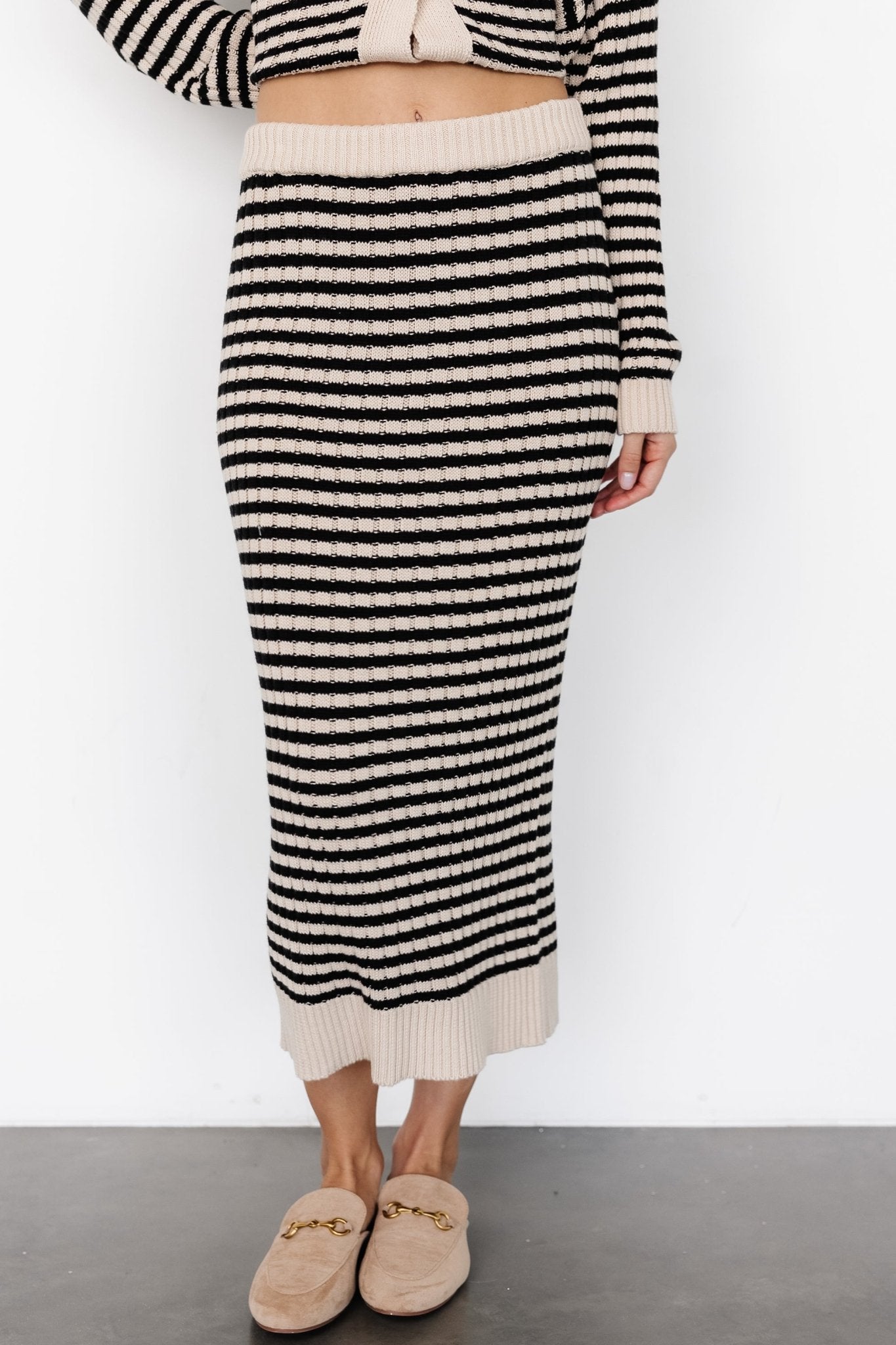 Justina Striped Knit Skirt | Black + Cream Sale Original