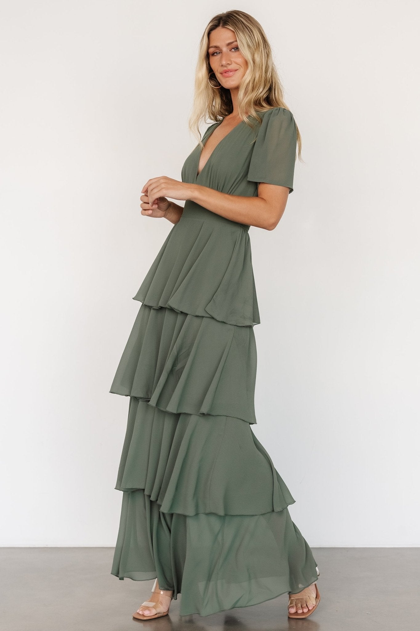 Montaigne Ruffle Maxi Dress | Dark Sage Deals