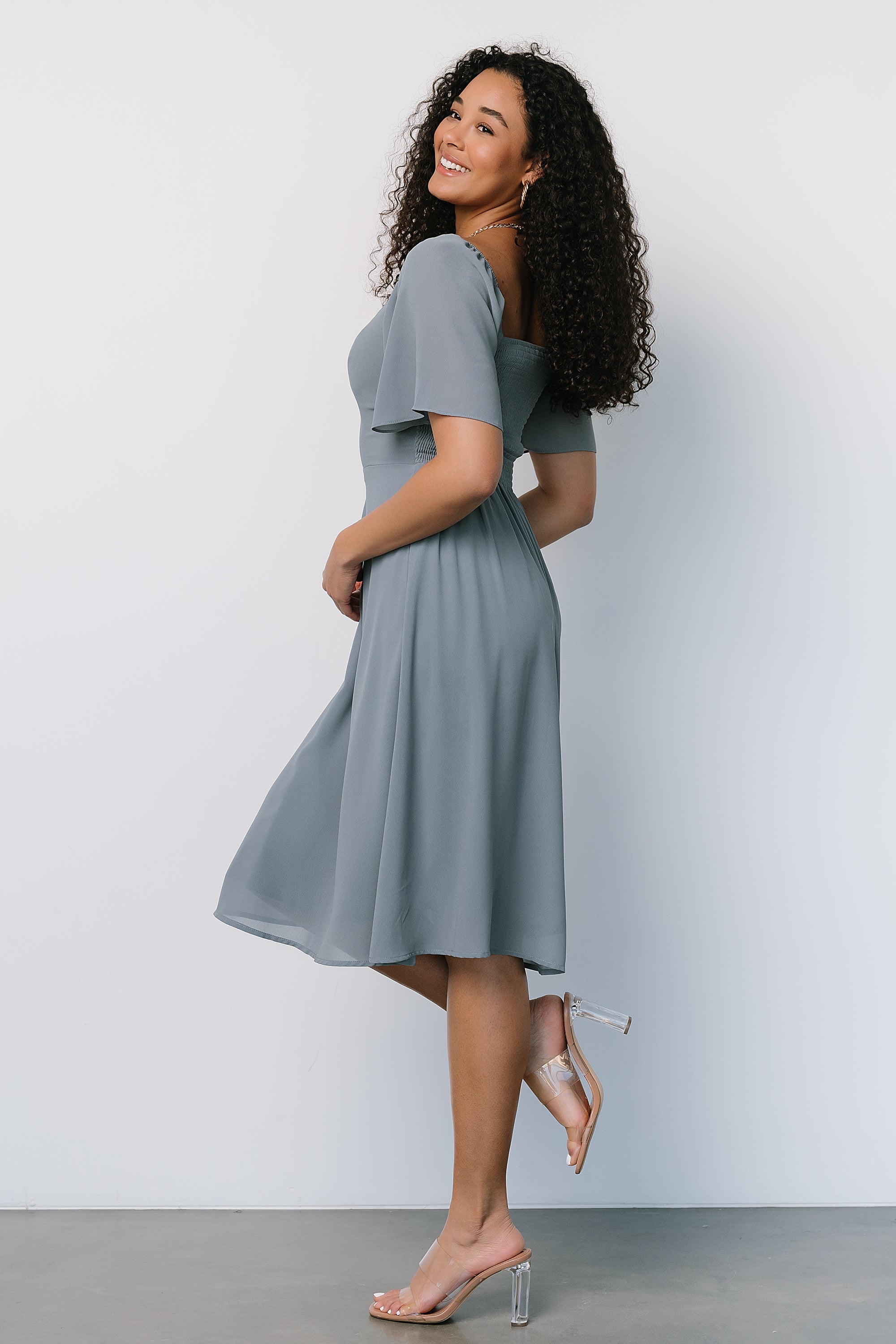 Colette Sweetheart Midi Dress | Dusty Blue Clearance Factory Outlet