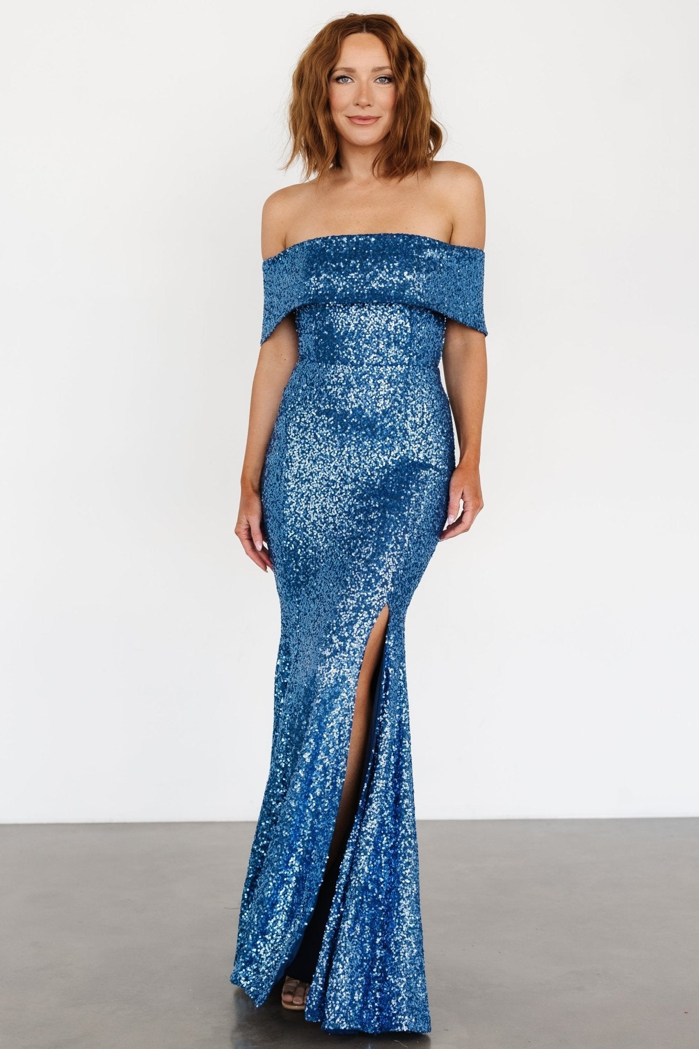 Yvonne Off Shoulder Sequin Gown | Blue Outlet Manchester