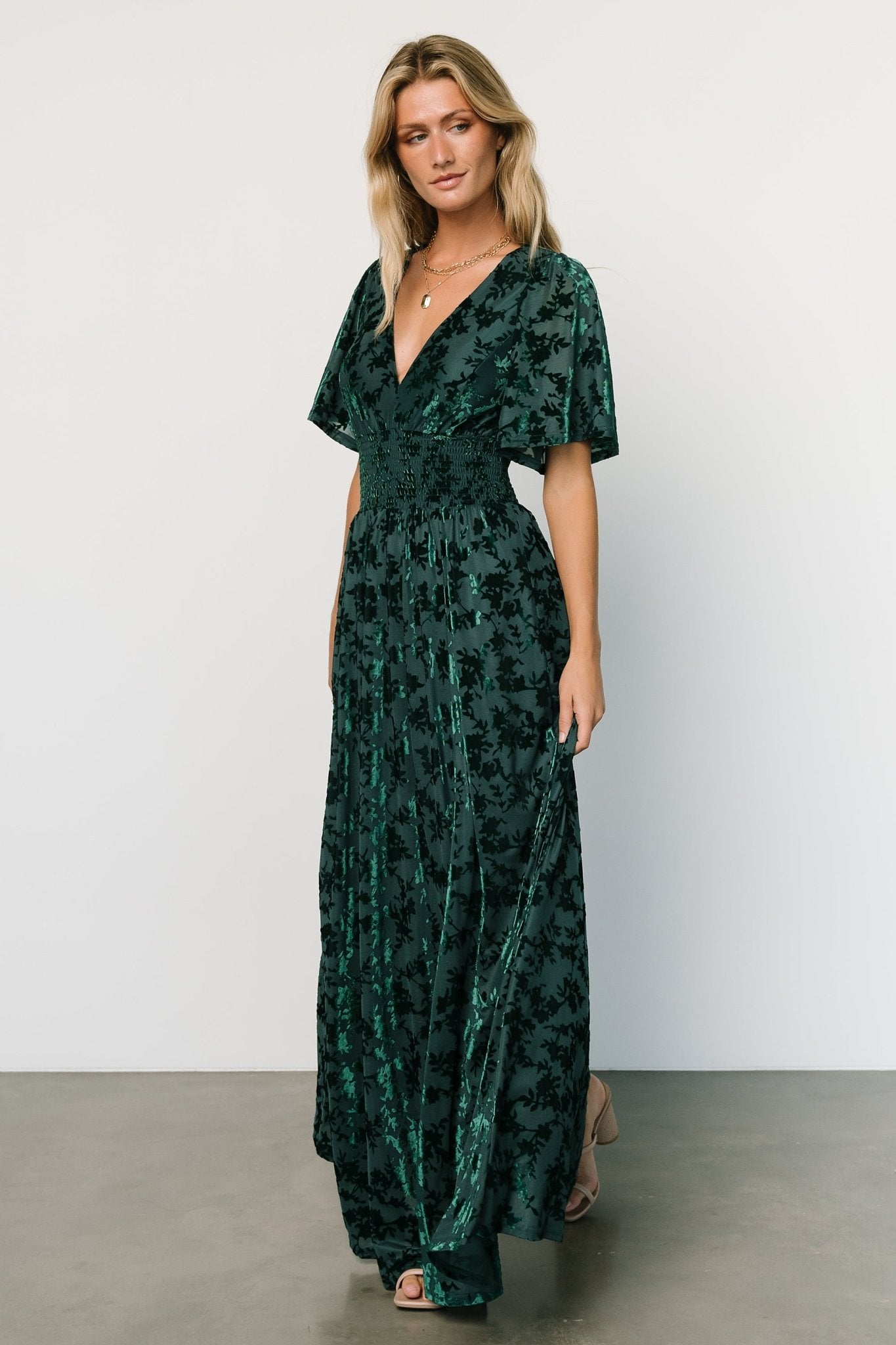 Veronica Velvet Maxi Dress | Green Discount Supply