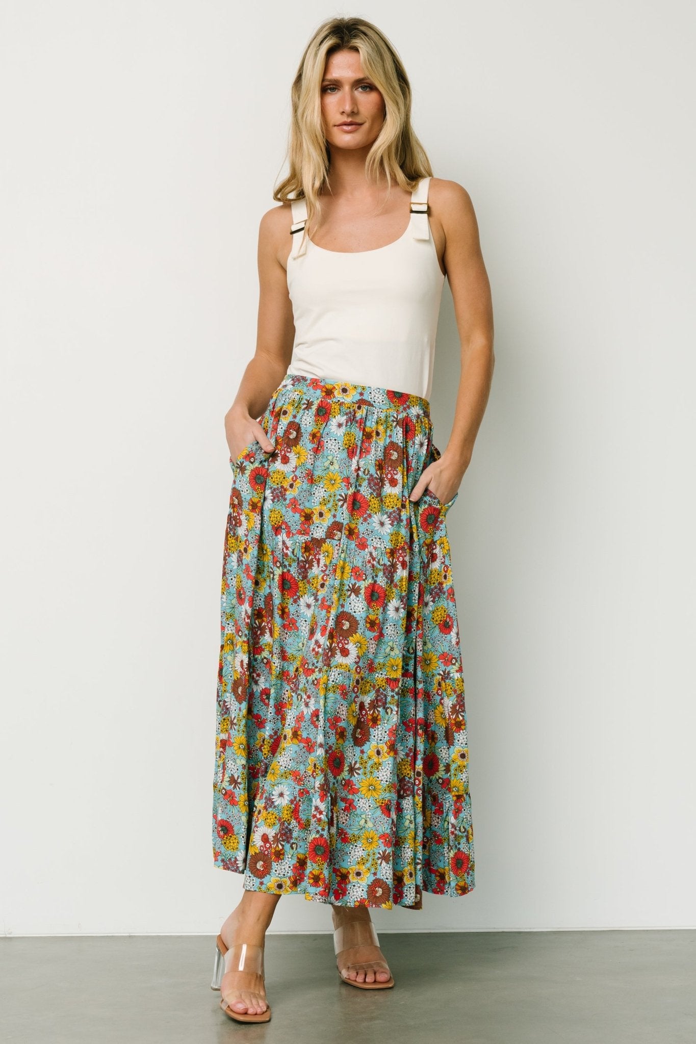 Reilly Maxi Skirt | Teal Flower Print Buy Cheap Reliable