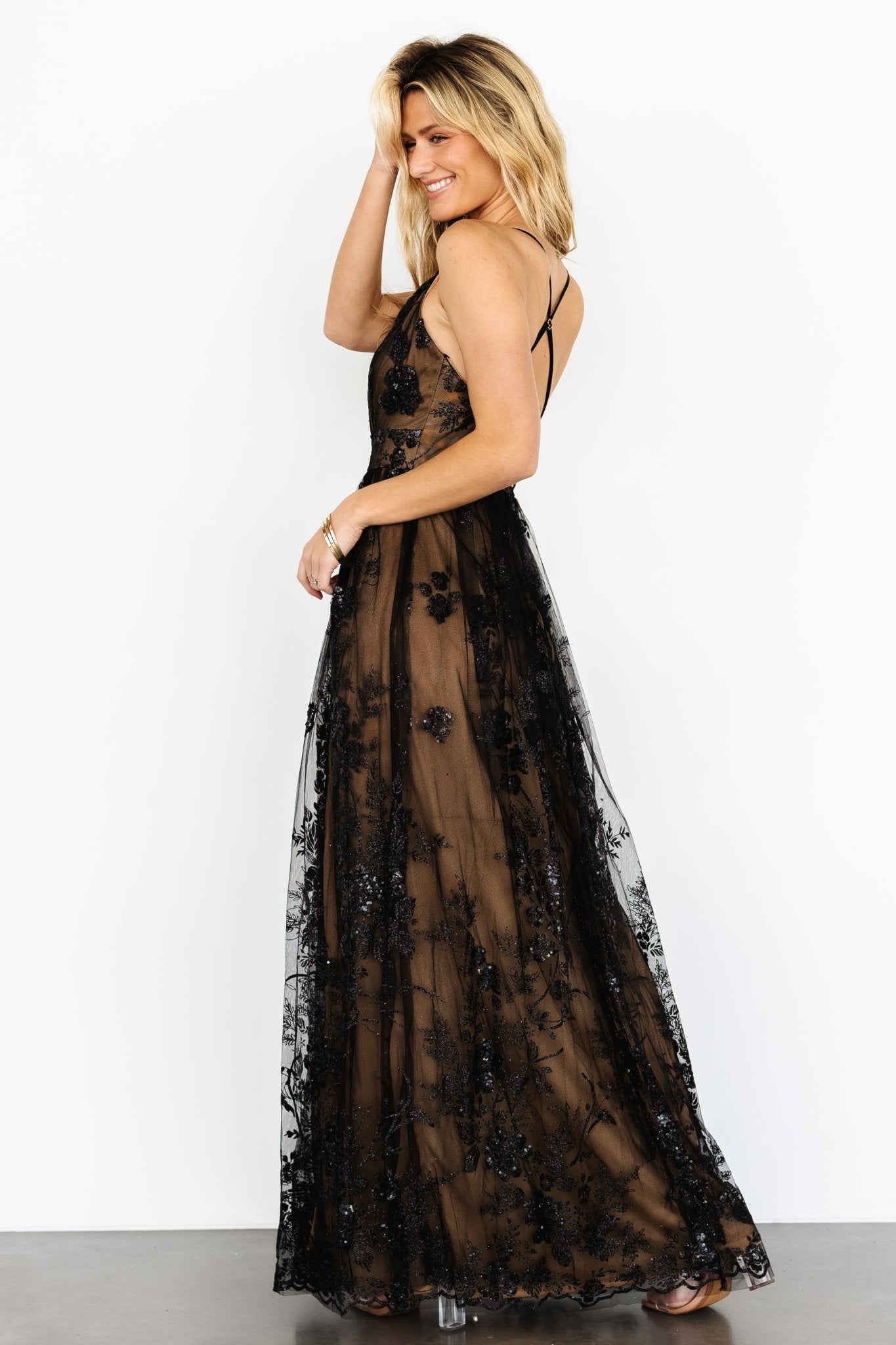 Lucienne Shimmer Maxi Gown | Black + Nude Sale Big Discount