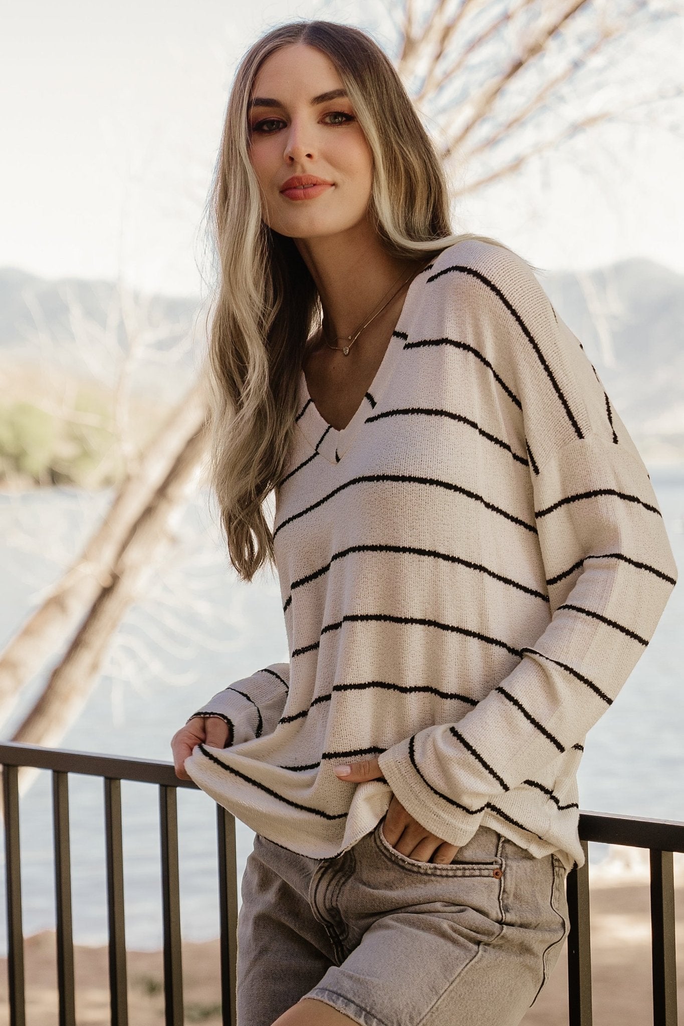 Houston Relaxed Sweater Top | Ivory Stripe Recommend For Sale