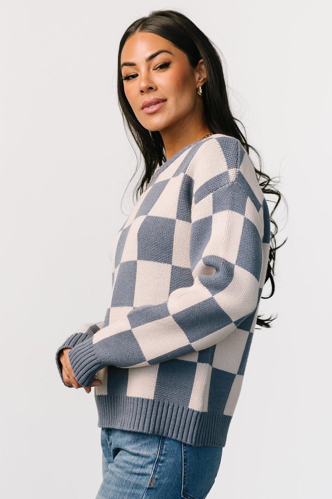 Quincy Checkered Sweater | Blue Clearance Explore