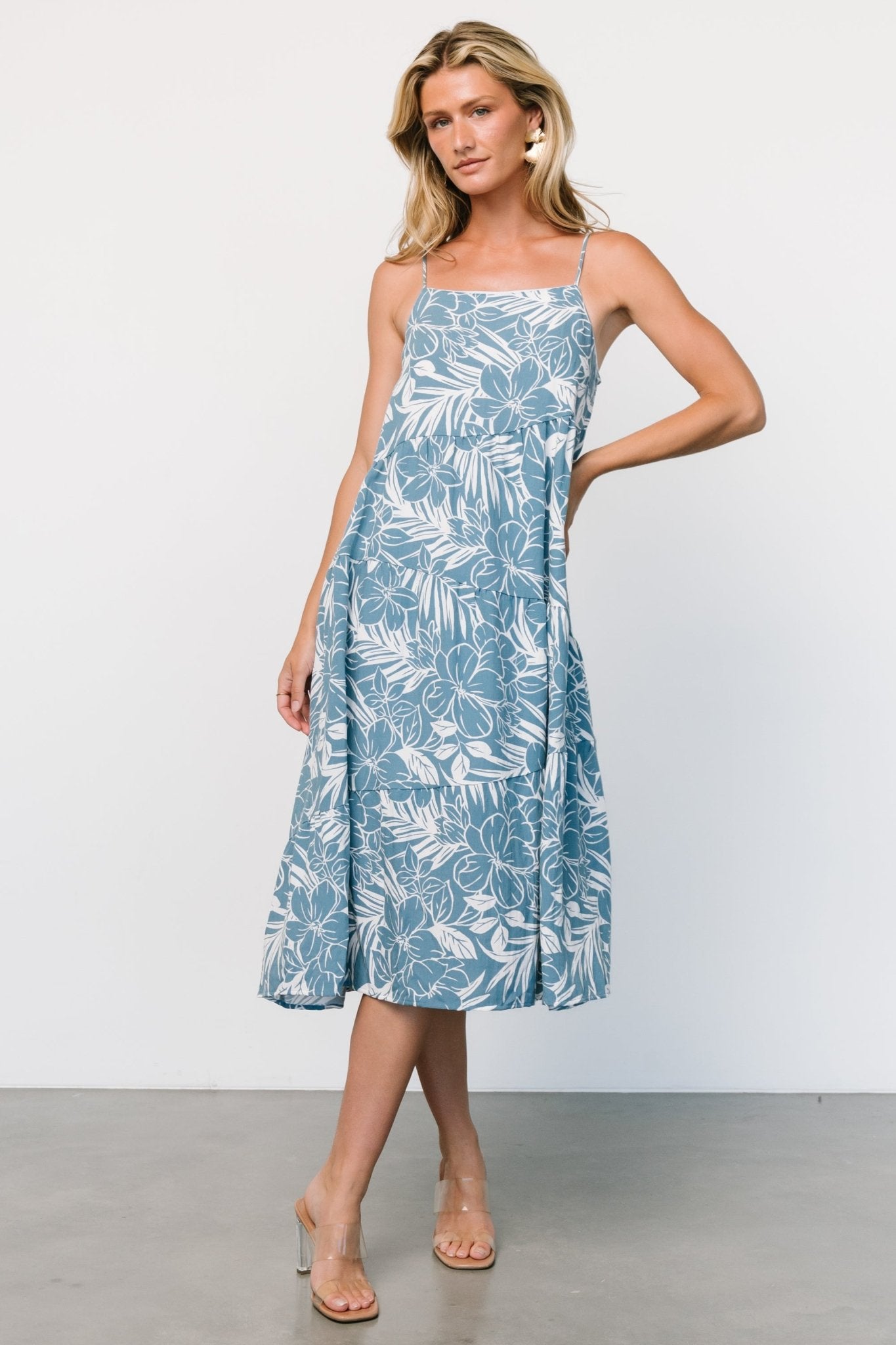 Sonora Midi Dress | Dusty Blue Print Free Shipping 100% Guaranteed