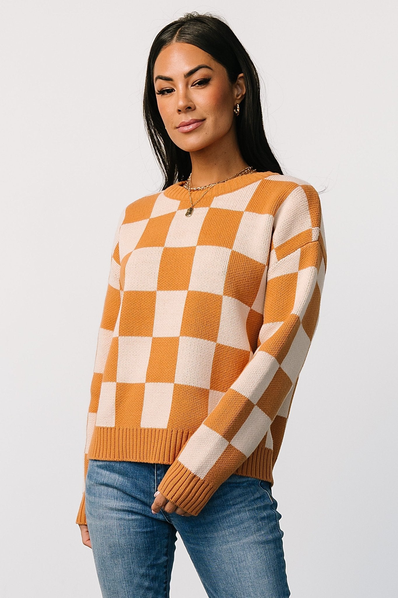 Quincy Checkered Sweater | Pumpkin Spice Get To Buy For Sale