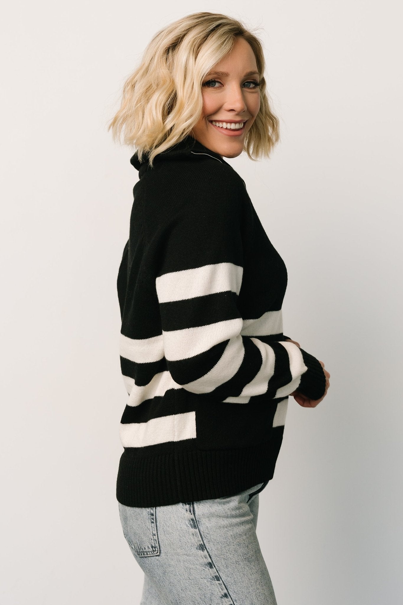 Trish Striped Sweater | Black + Off White Discount Cheap Online