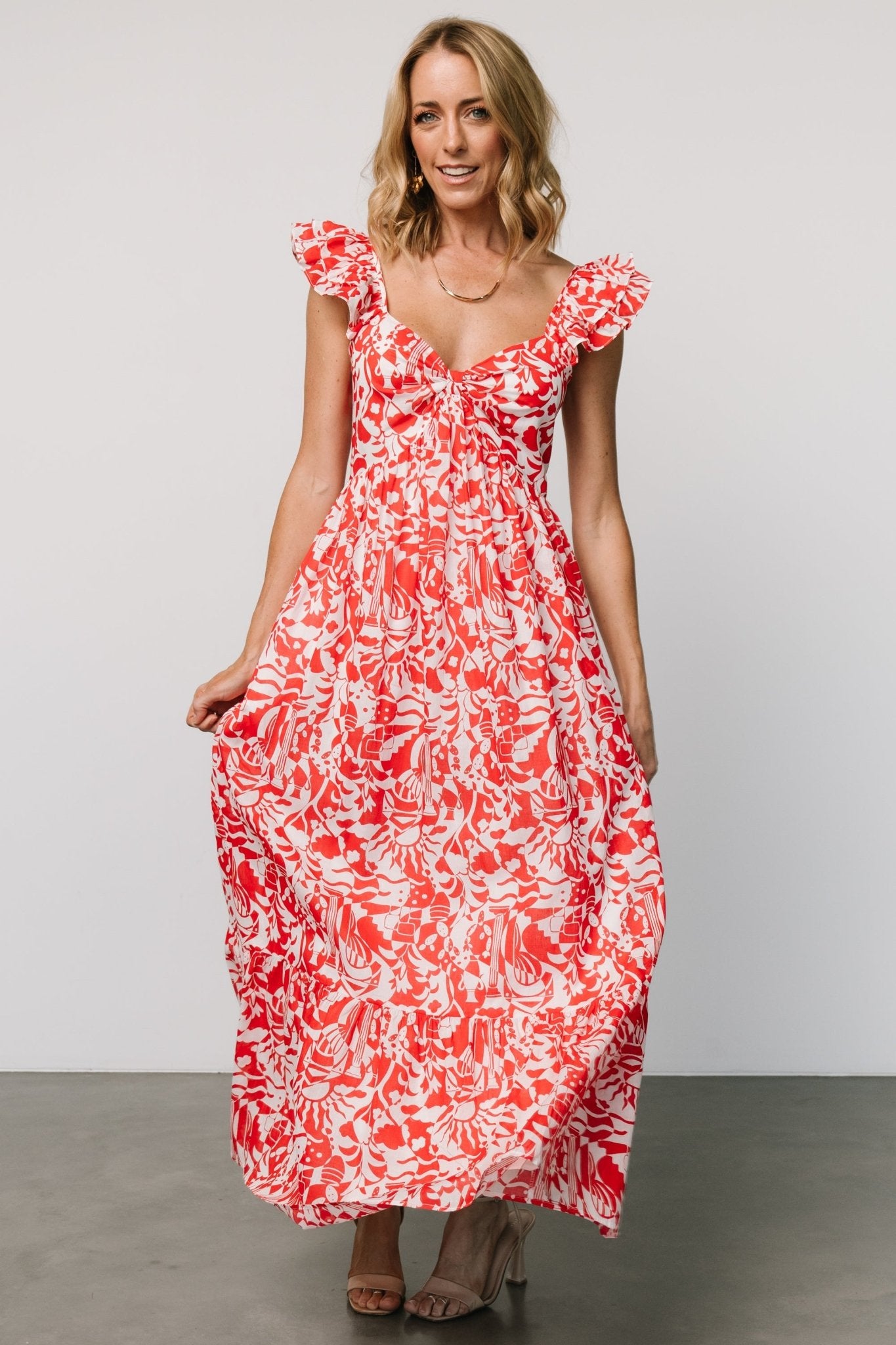 Renee Maxi Dress | White + Red Reliable For Sale