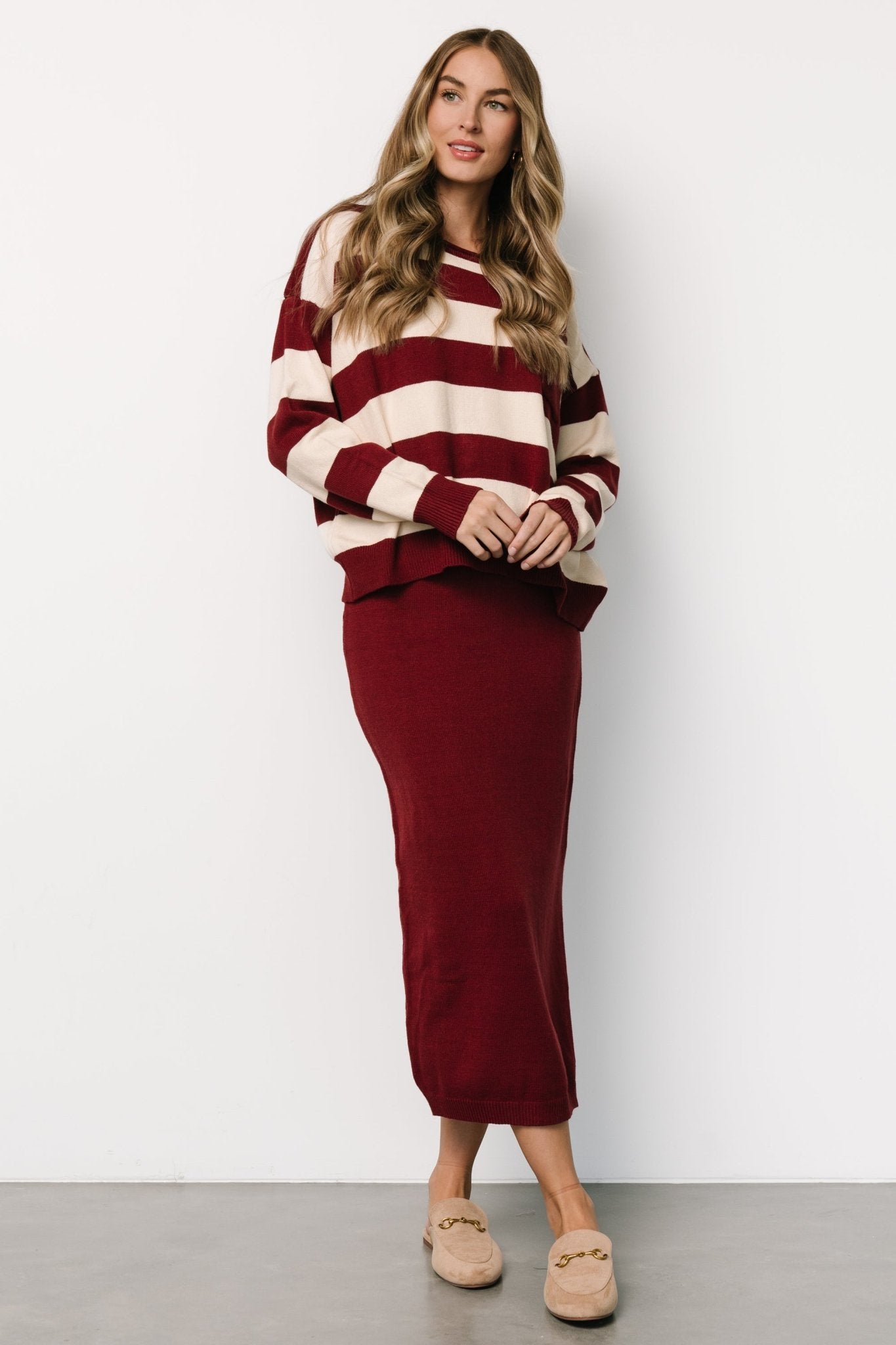 Carlotta Sweater + Skirt Set | Burgundy + Cream Genuine For Sale