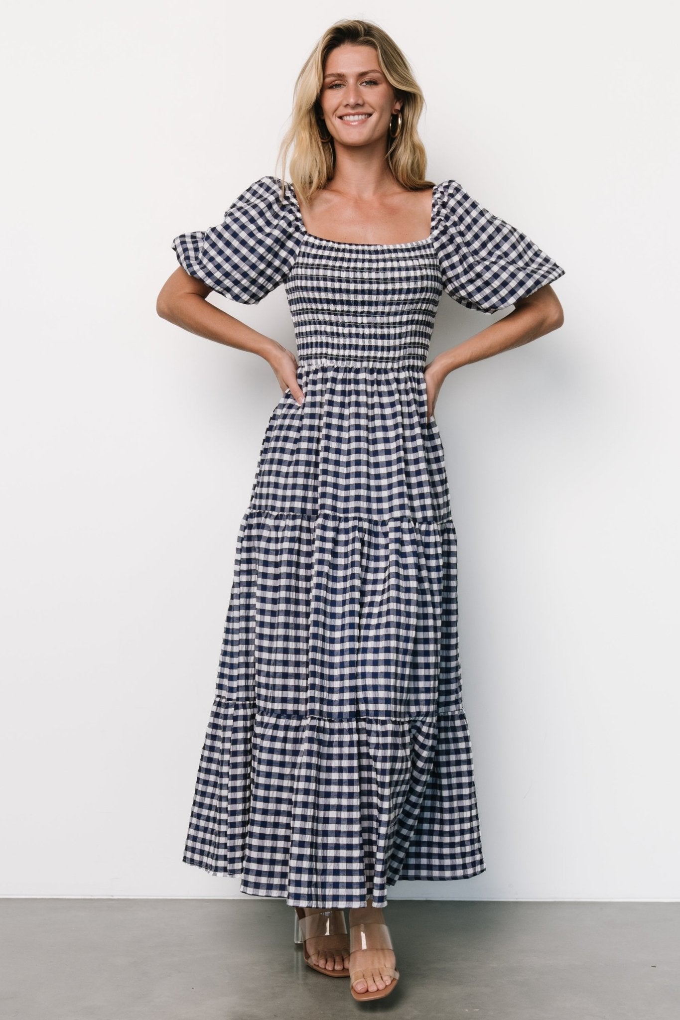 Lyndy Smocked Dress | Off White + Blue Gingham Cheap Buy