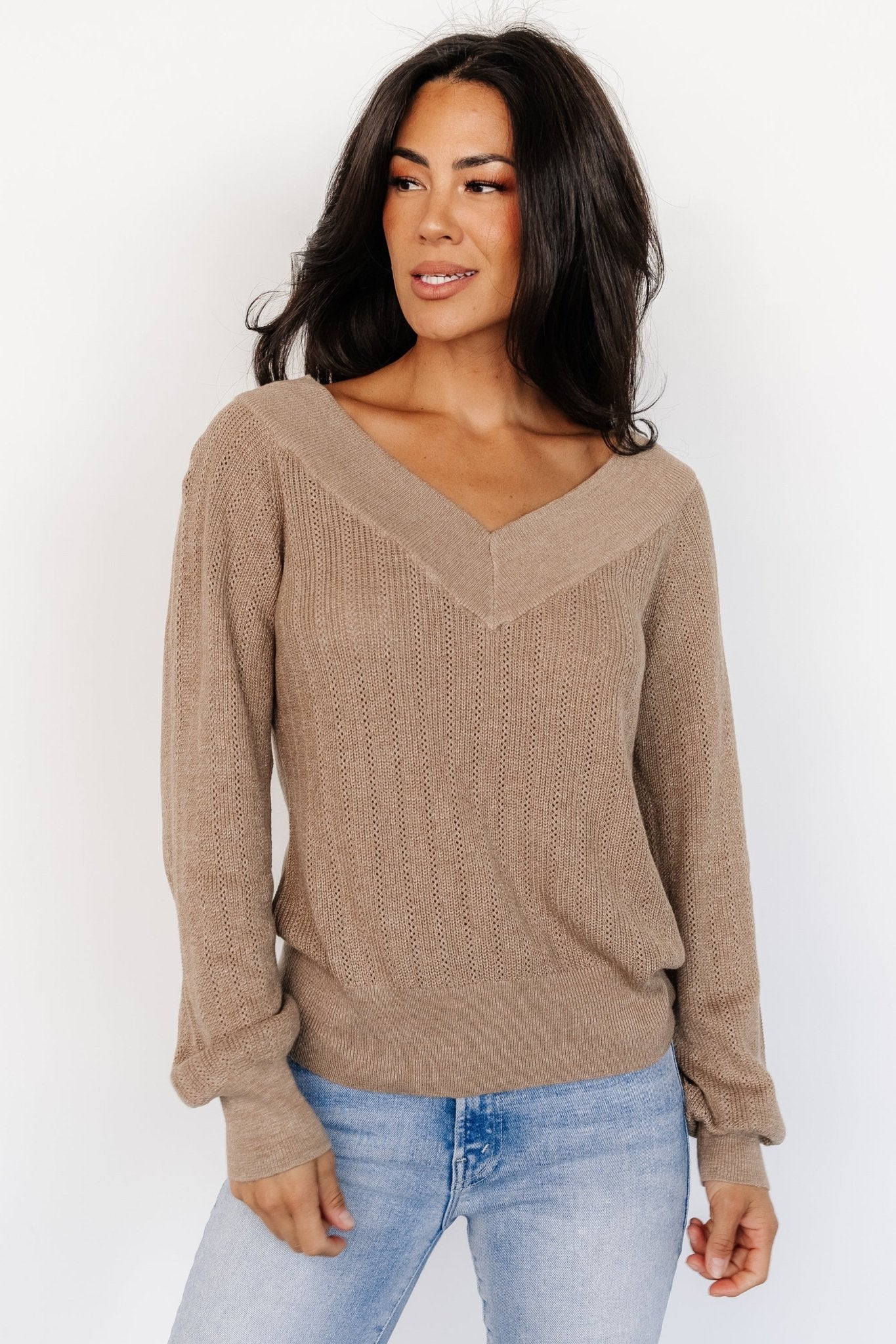 Ashby V Neck Sweater Top | Mocha Low Cost Cheap Online