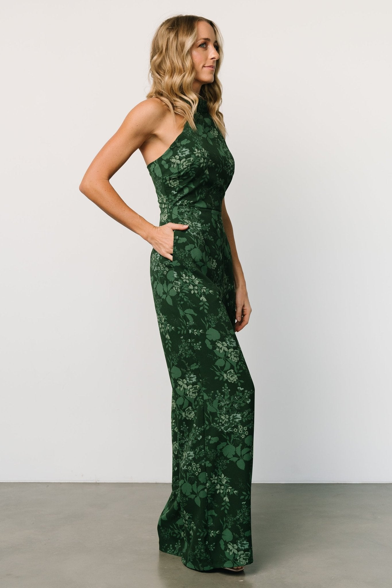 Freya Halter Jumpsuit | Emerald Floral Best Wholesale Cheap Pice