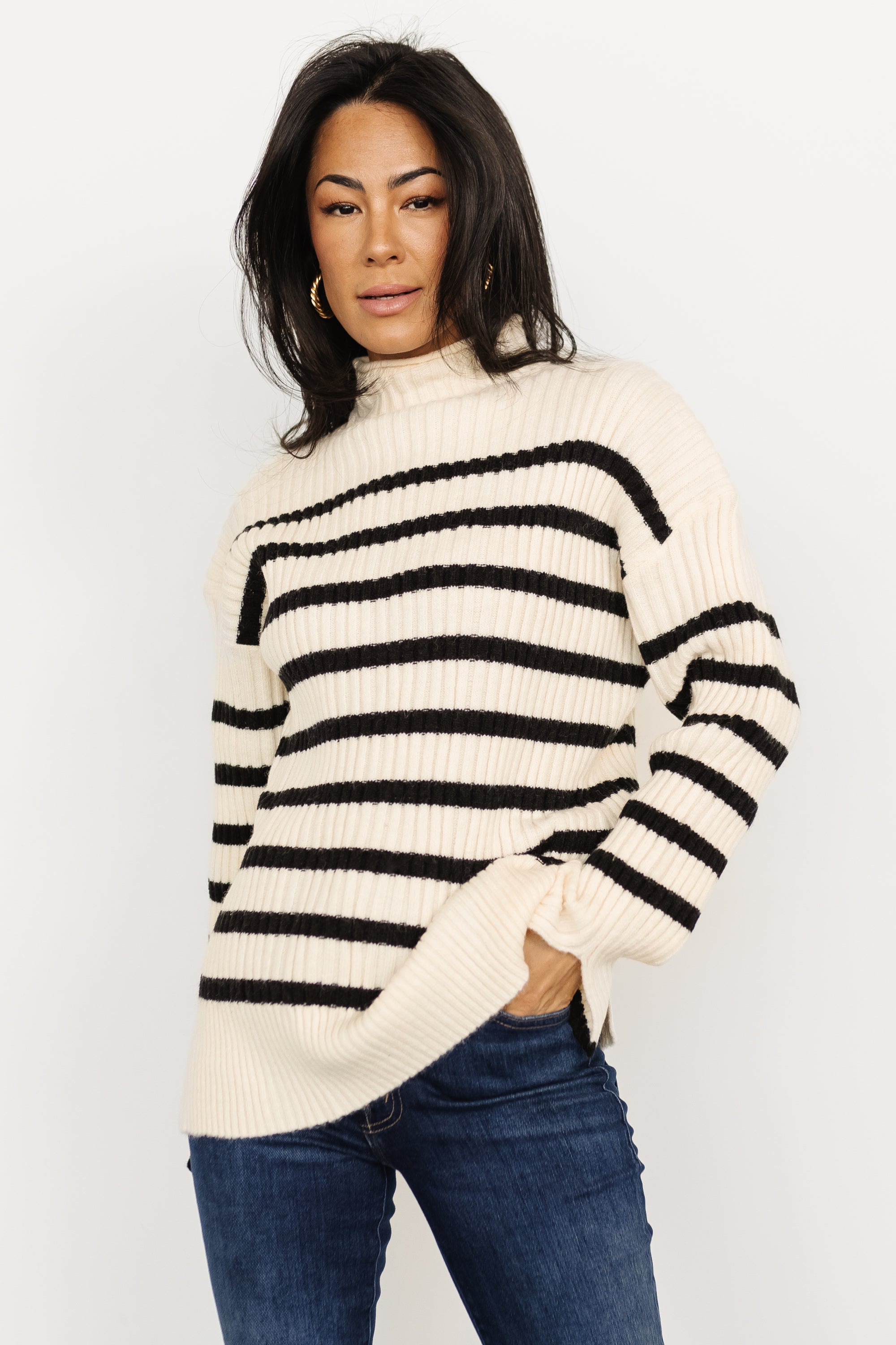 Landell Striped Sweater | Ivory + Black Free Shipping Clearance