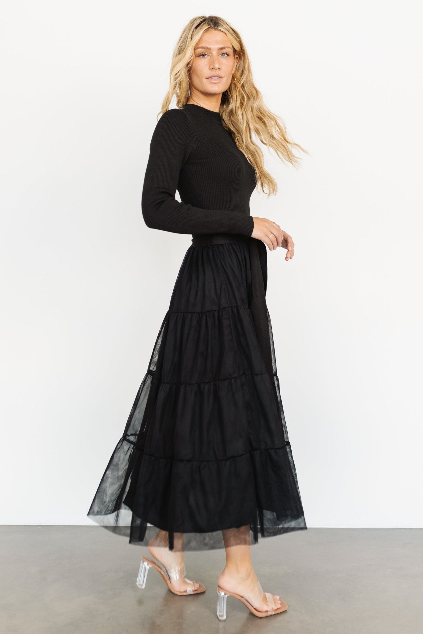 Demi Sweater Tulle Dress | Black Lowest Pice