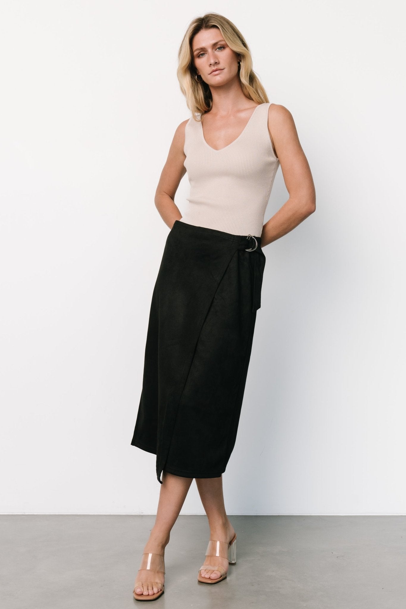 Malika Faux Wrap Skirt | Black With Paypal Cheap Pice