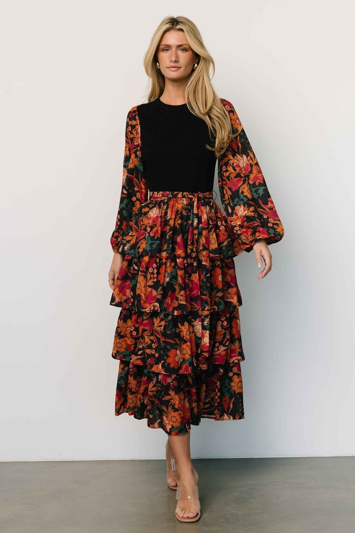 Sylvie Tiered Midi Dress | Black Multi Original Cheap Online