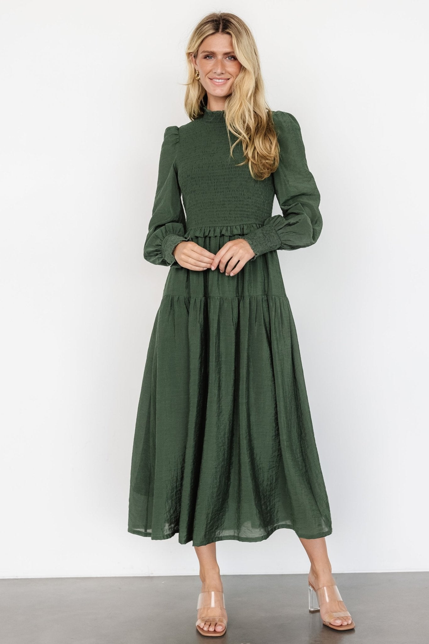 Daria Smocked Maxi Dress | Juniper Green With Paypal