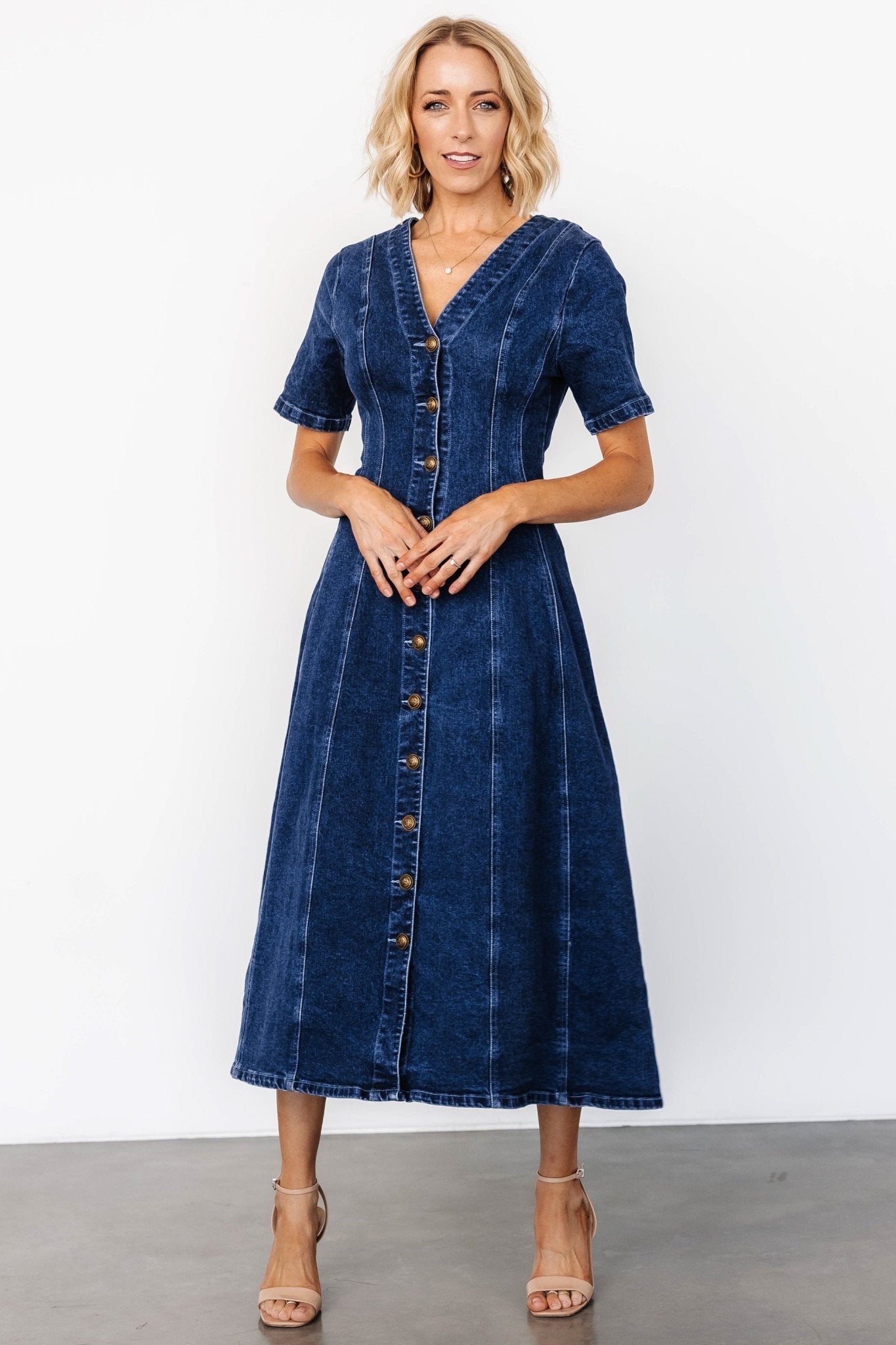 Oakley Button Denim Dress | Blue Pre Order For Sale