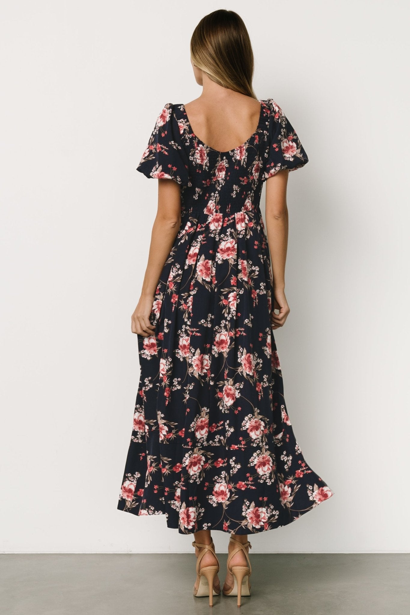 Greta Pleated Maxi Dress | Navy + Pink Floral Sale Purchase