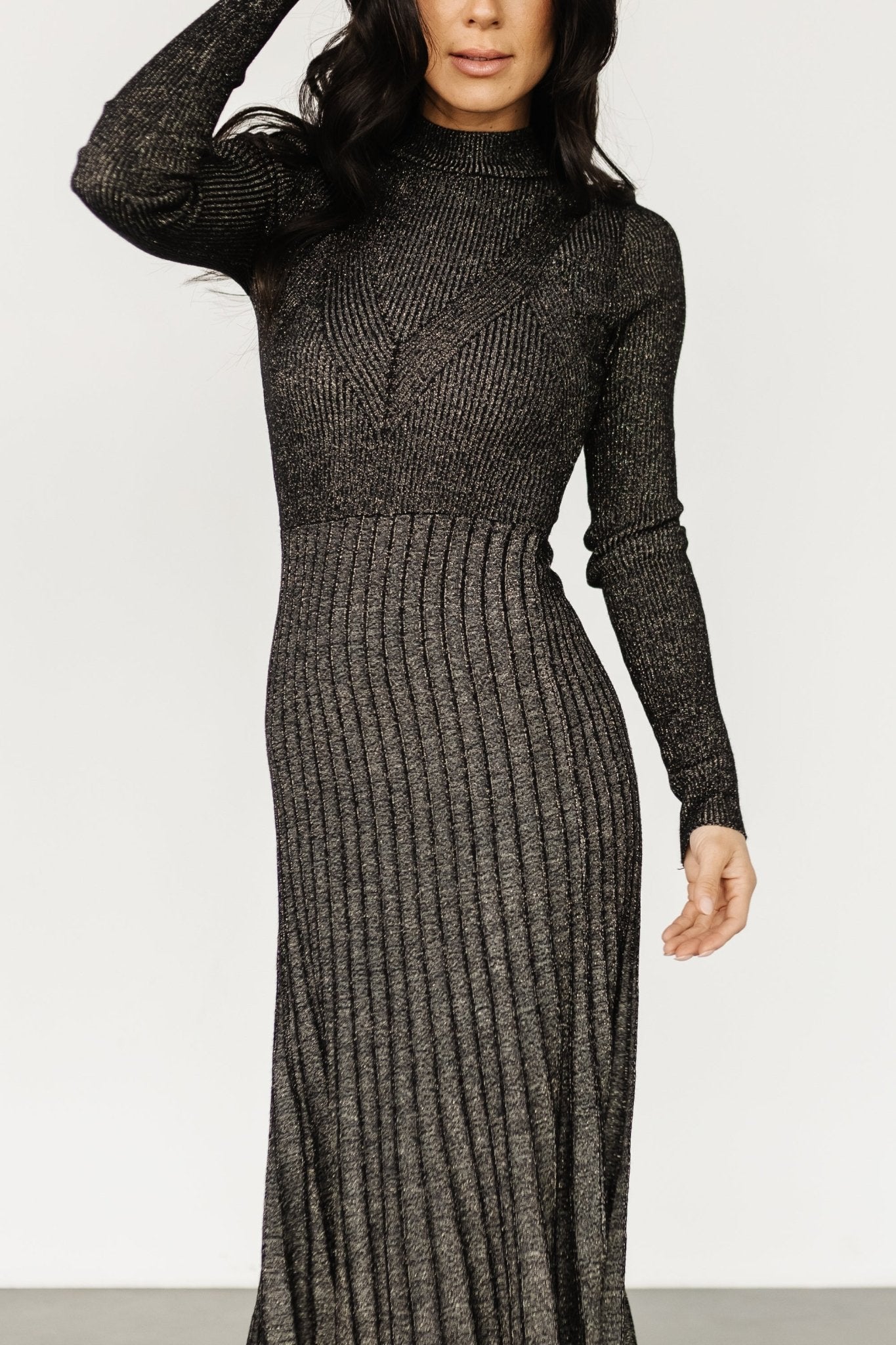 Jamelia Pleated Sweater Dress | Black + Gold Buy Cheap Buy