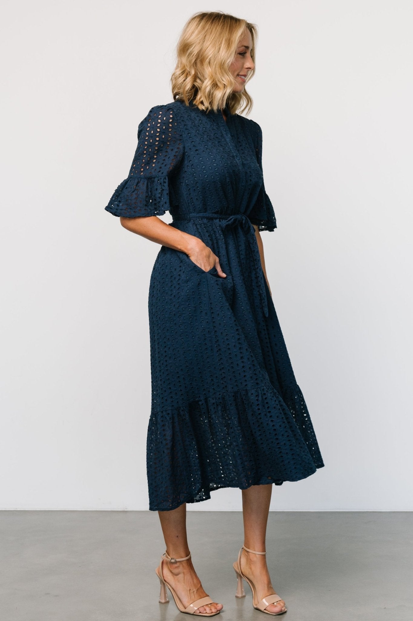 Virginia Eyelet Midi Dress | Navy Sale View